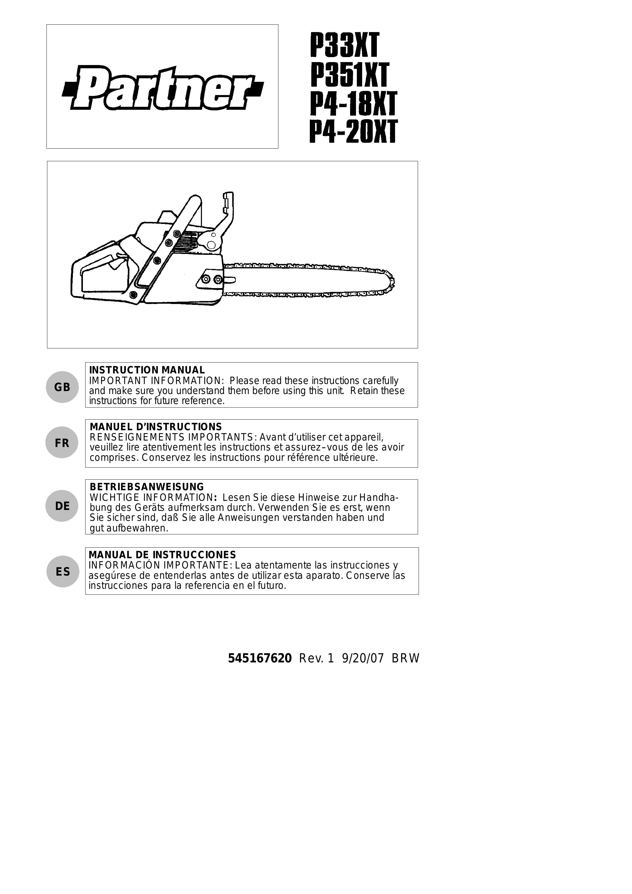Partner Tech P33XT Chainsaw User Manual