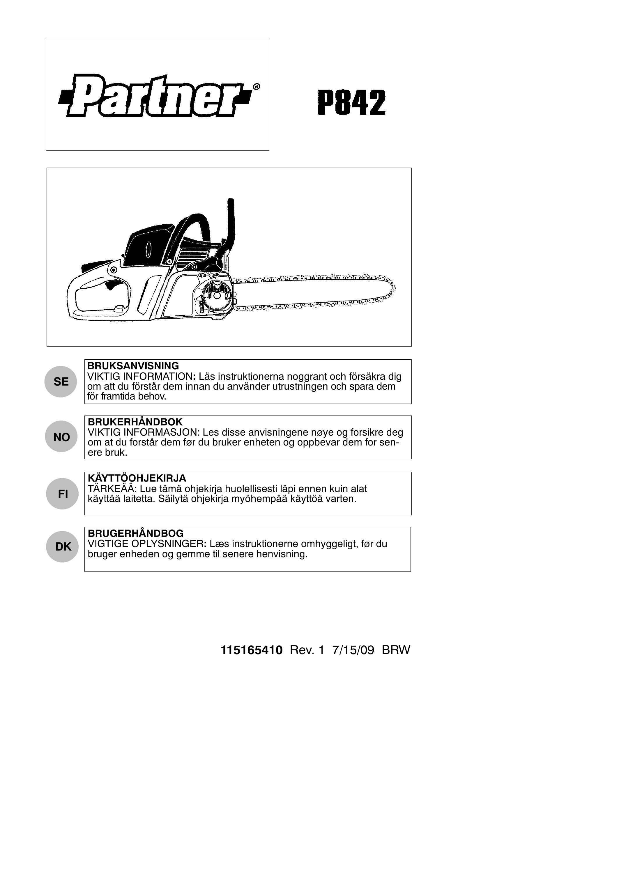 Partner Tech P842 Chainsaw User Manual