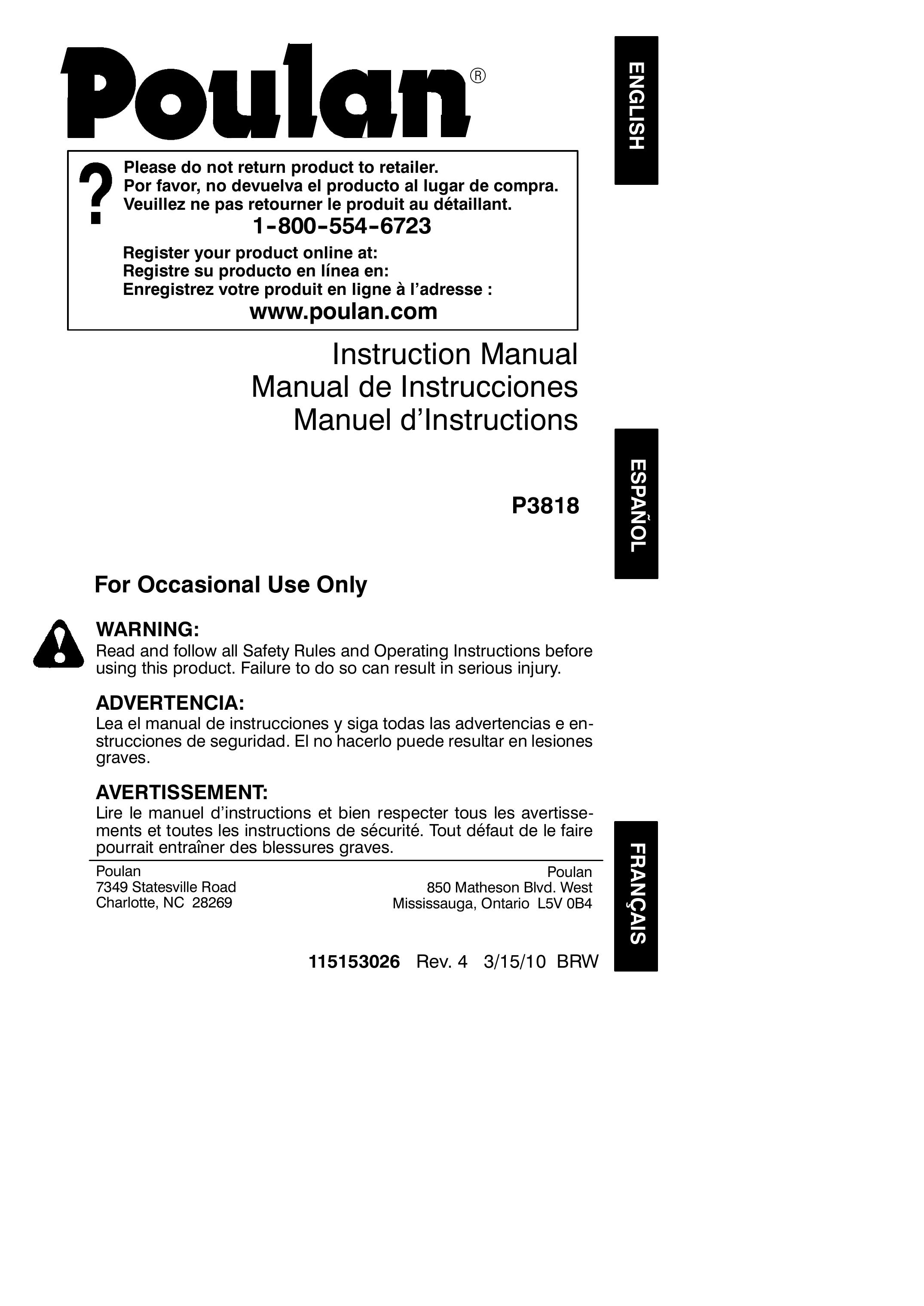 Poulan 115153026 Chainsaw User Manual