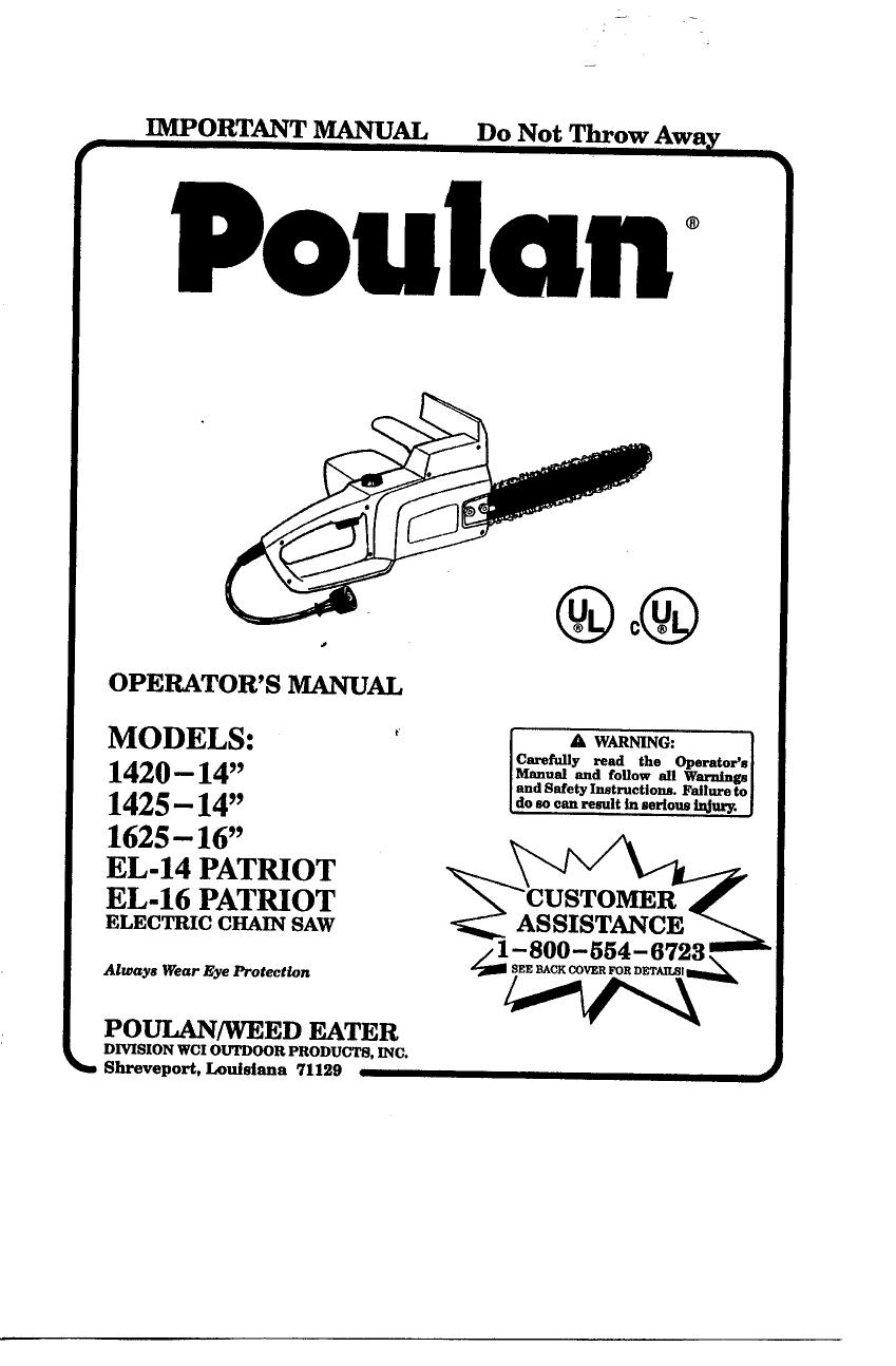 Poulan 1420-952801952 Chainsaw User Manual