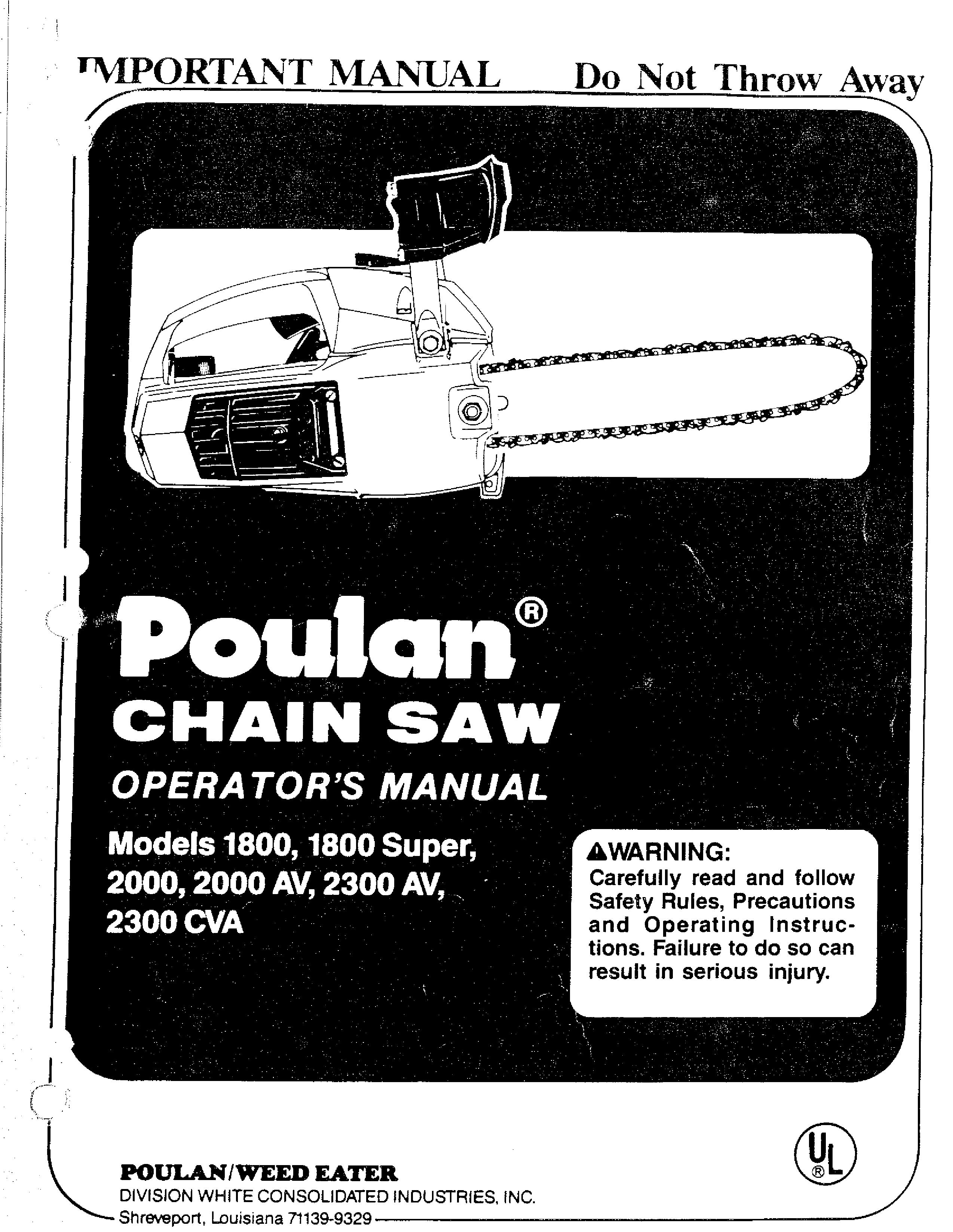 Poulan 1800 SUPER Chainsaw User Manual