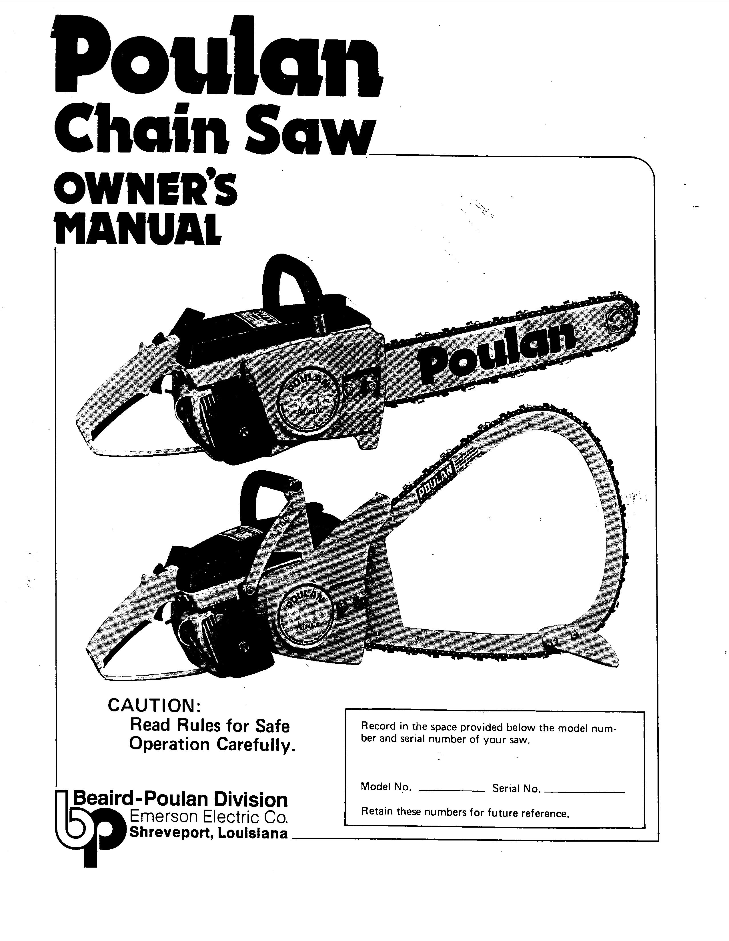 Poulan 1980-02 Chainsaw User Manual