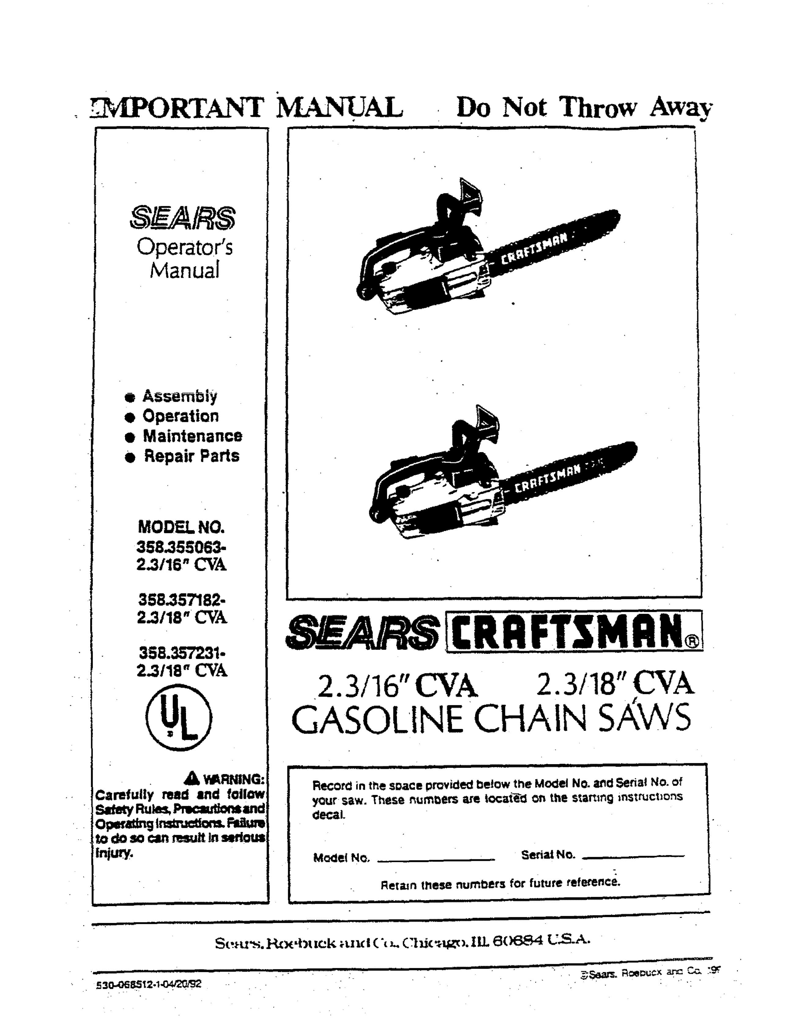 Sears 358.155063 Chainsaw User Manual