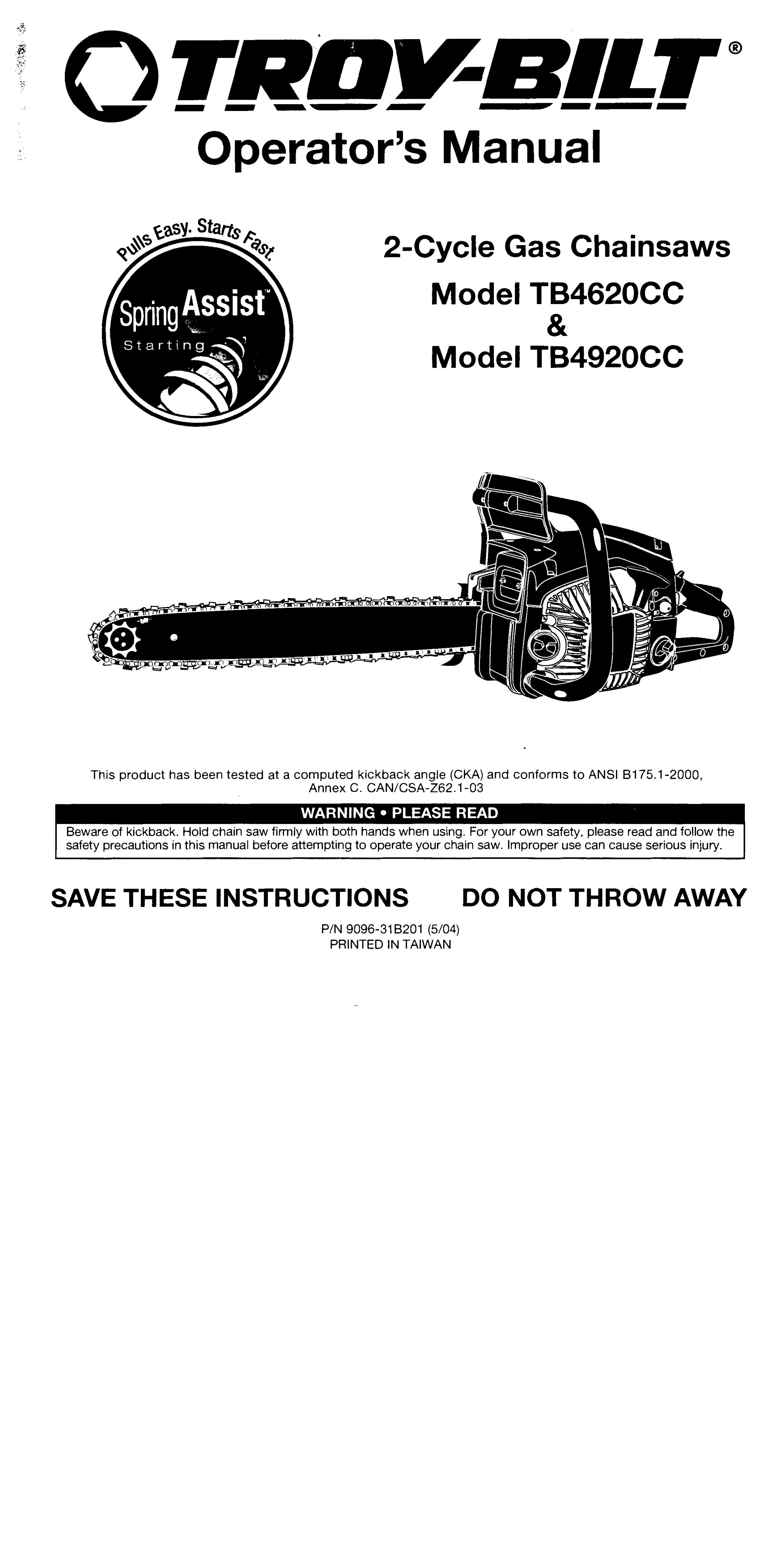 Troy-Bilt TB4920CC Chainsaw User Manual