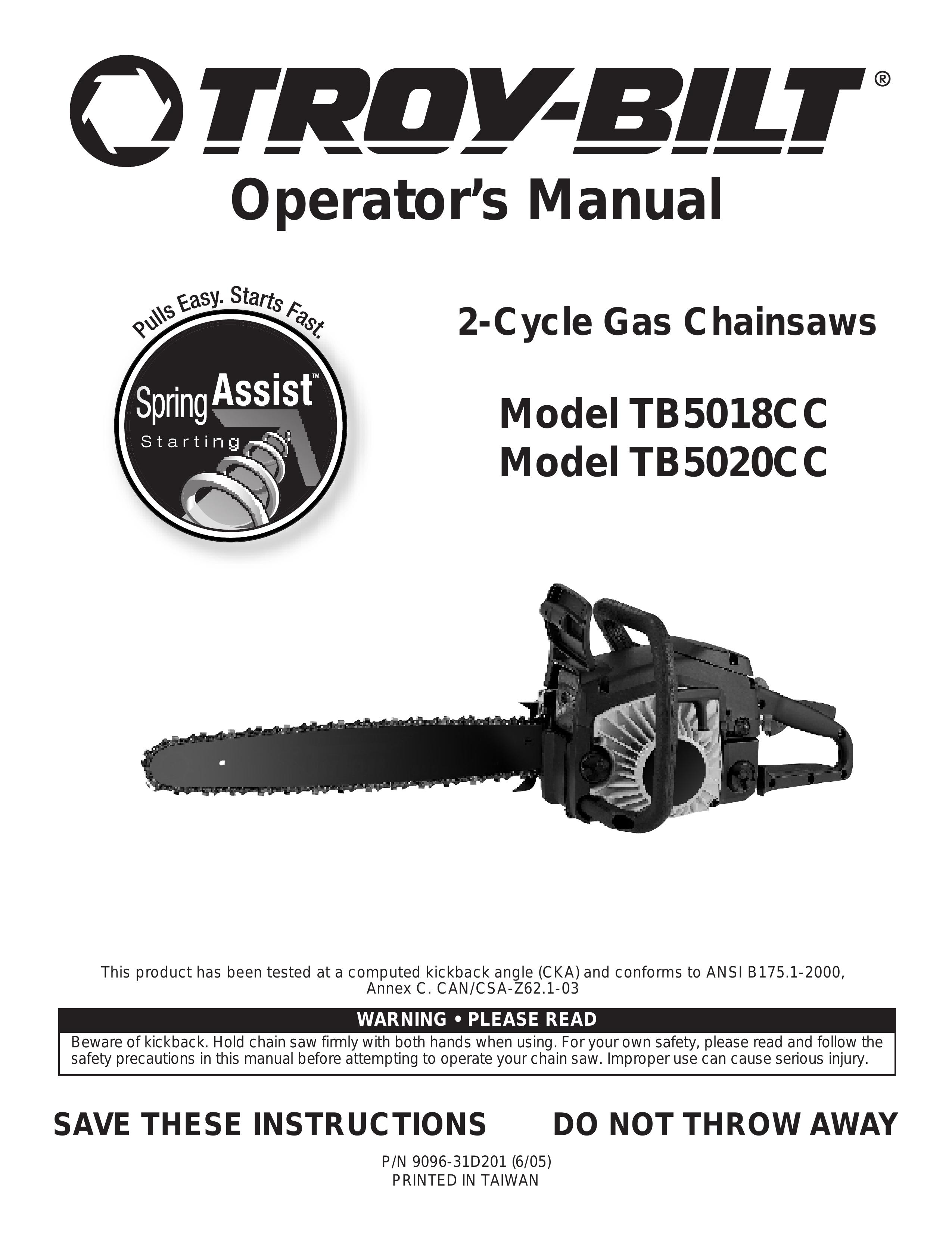 Troy-Bilt TB5018CC, TB5020CC Chainsaw User Manual
