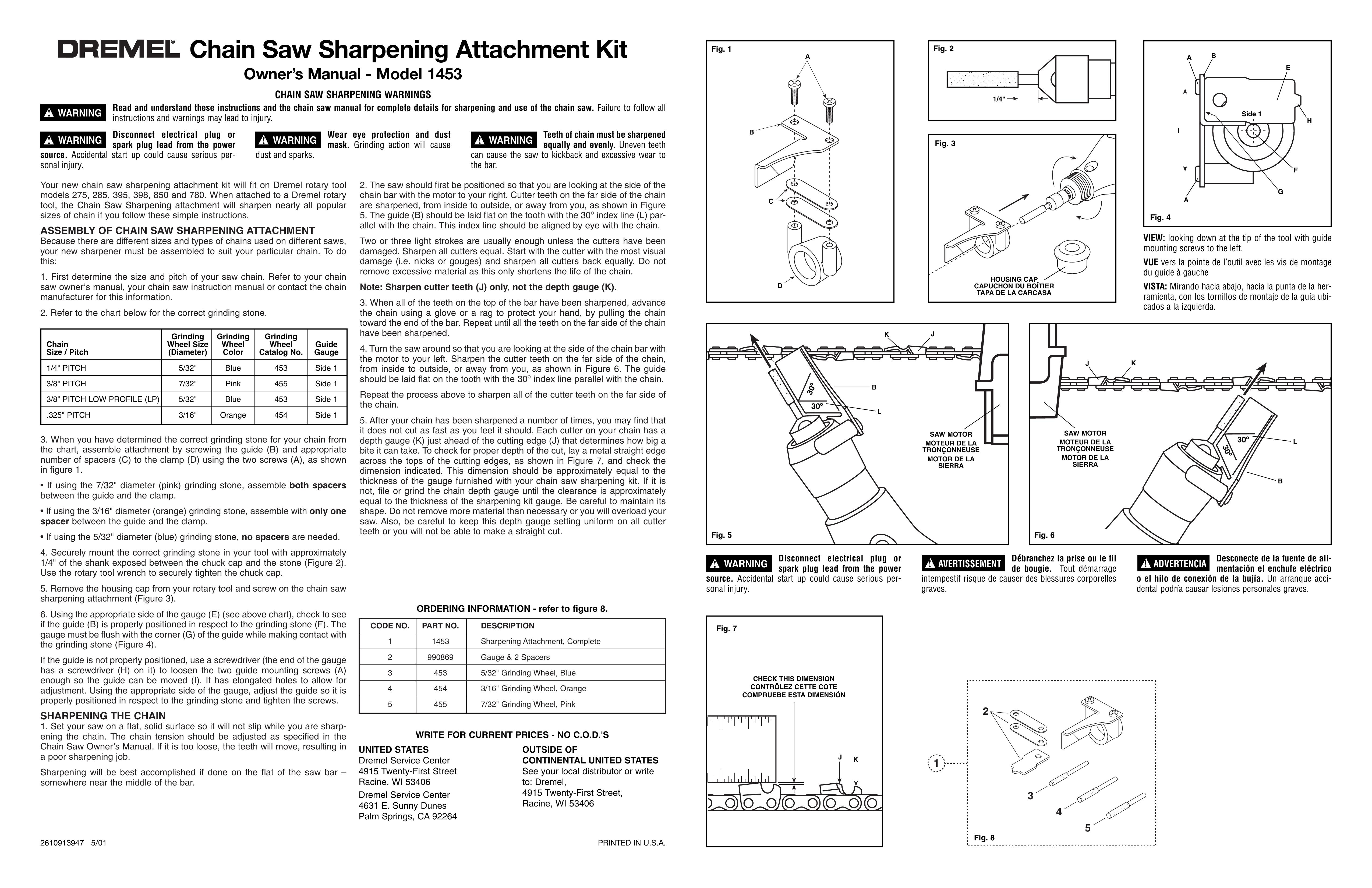 Dremel 1453 Chainsaw Sharpener User Manual