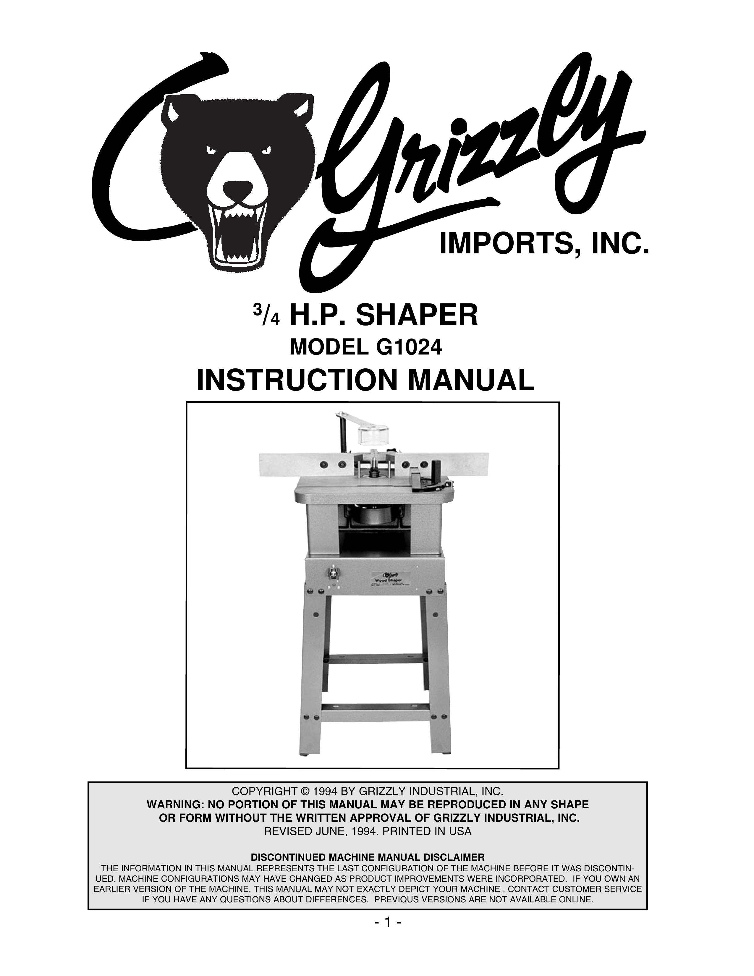 Grizzly G1024 Chainsaw Sharpener User Manual