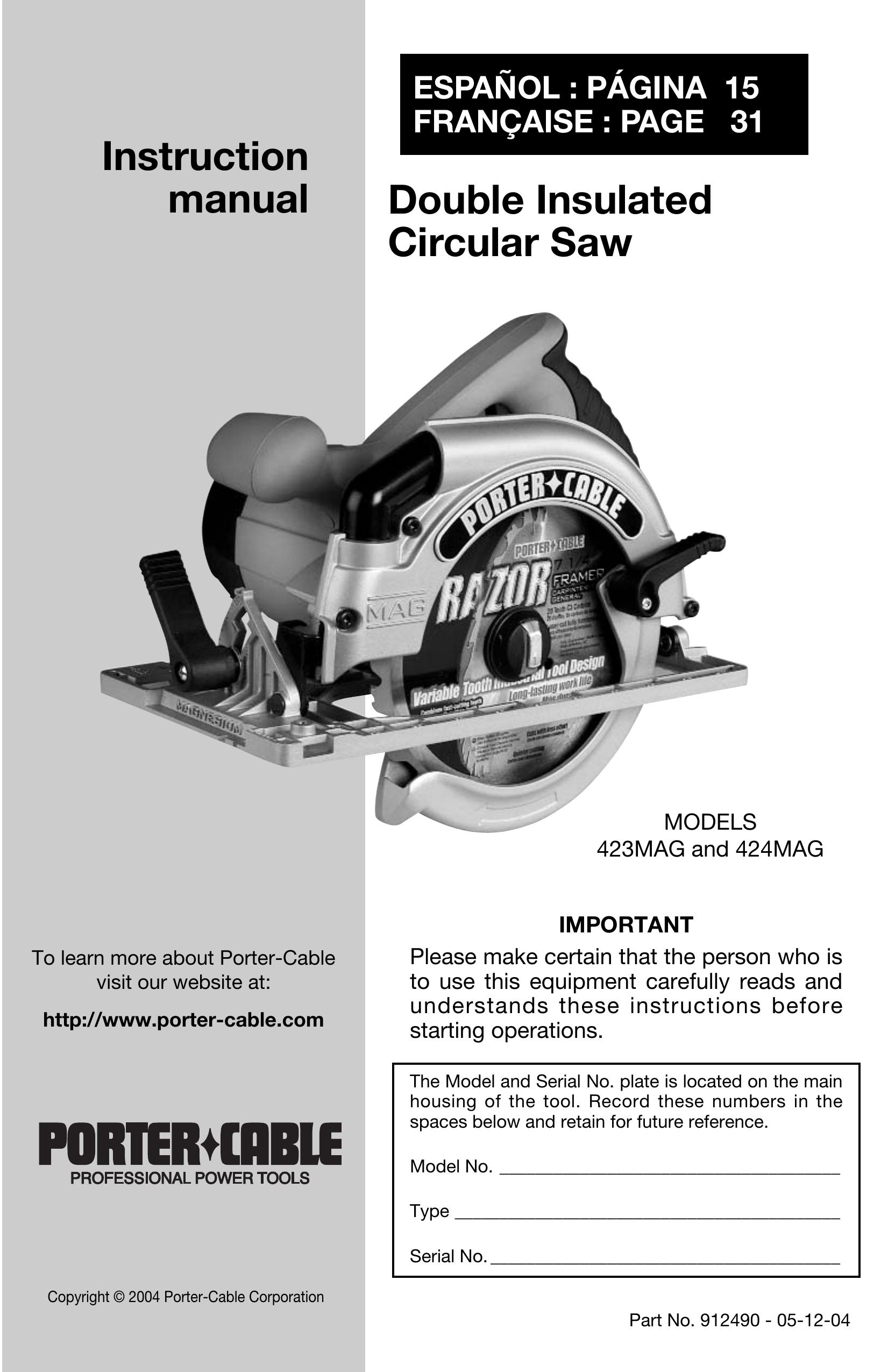 Porter-Cable 423MAG Chainsaw Sharpener User Manual