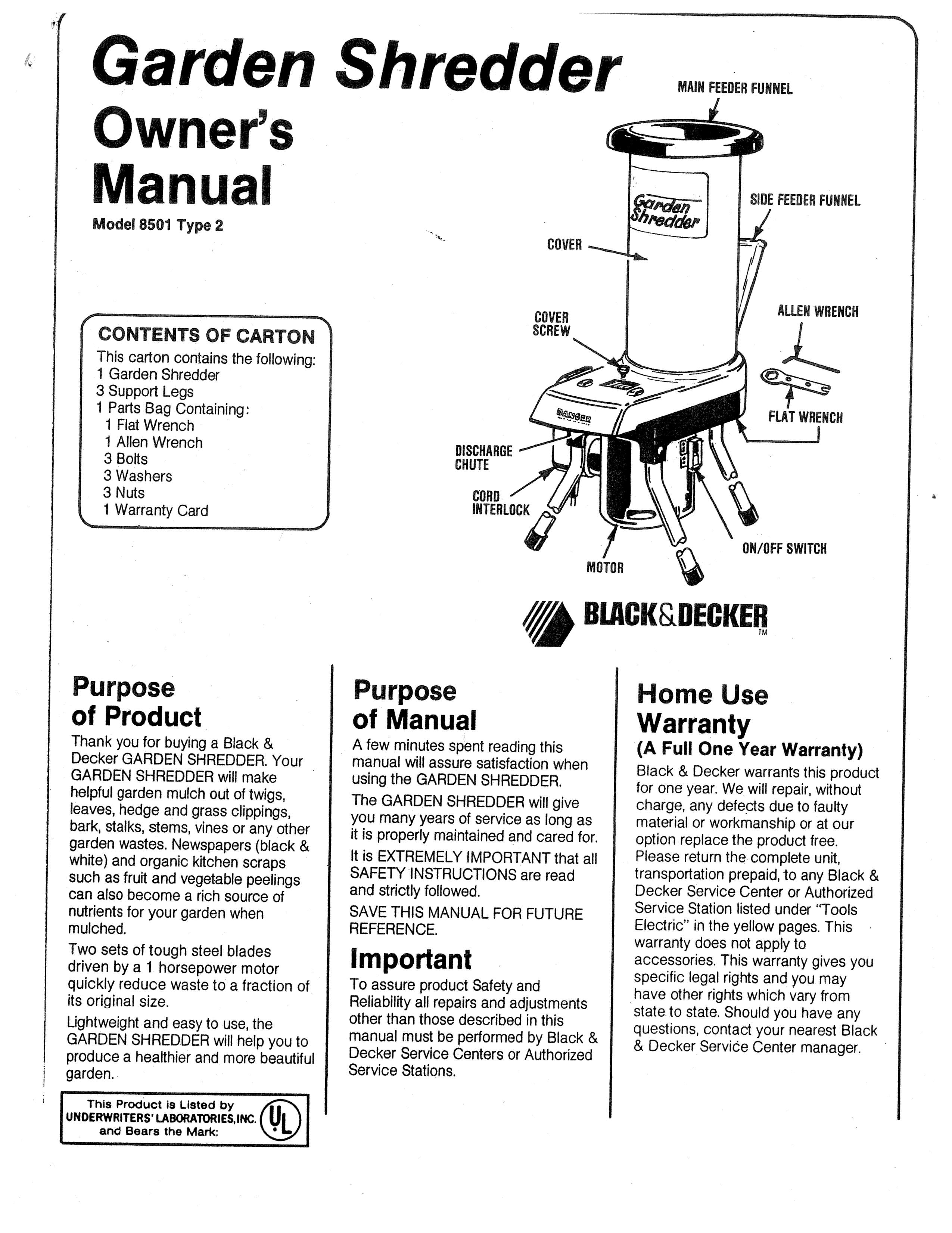 Black & Decker 8501 Type 2 Chipper User Manual