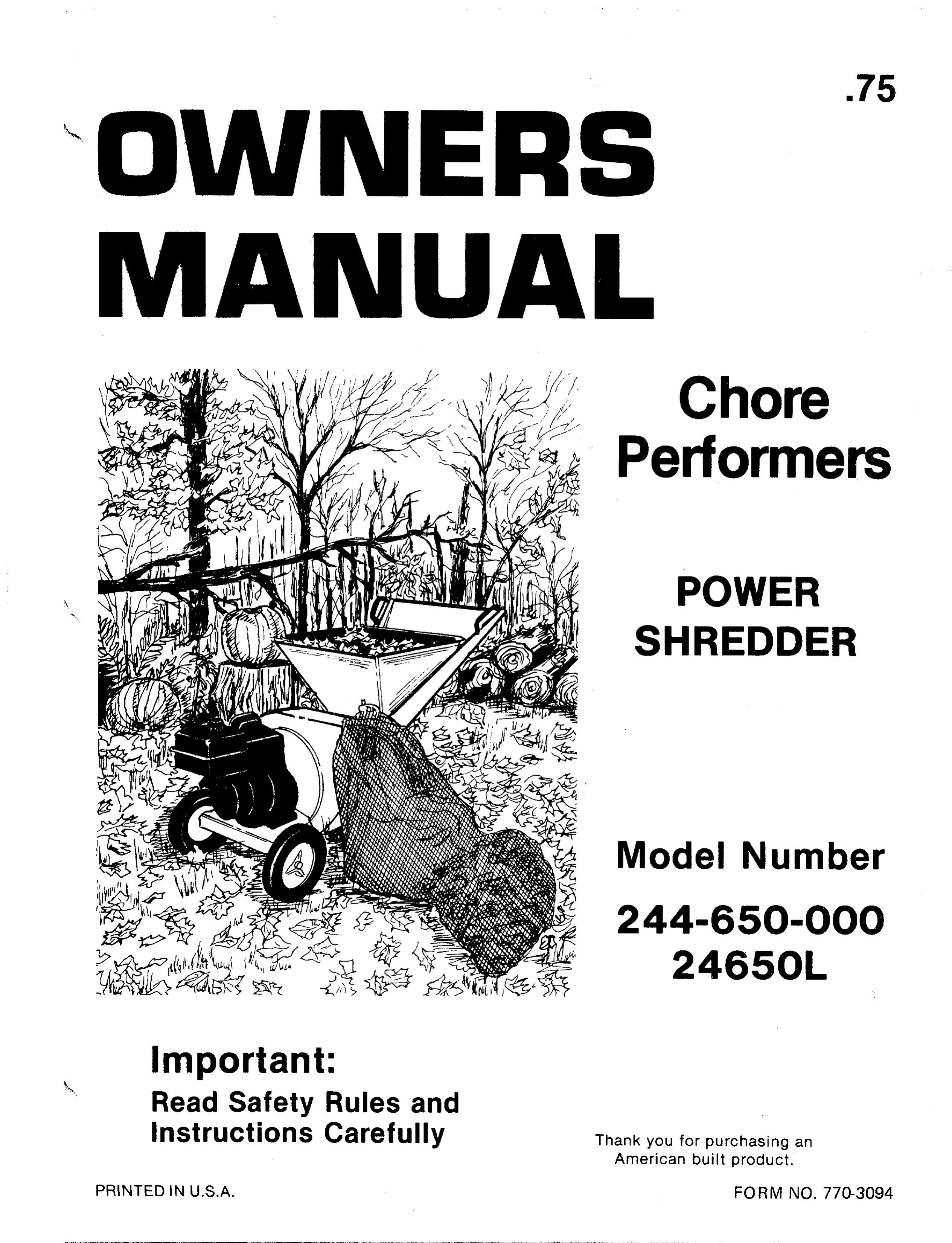 Bolens 244-650-000 Chipper User Manual