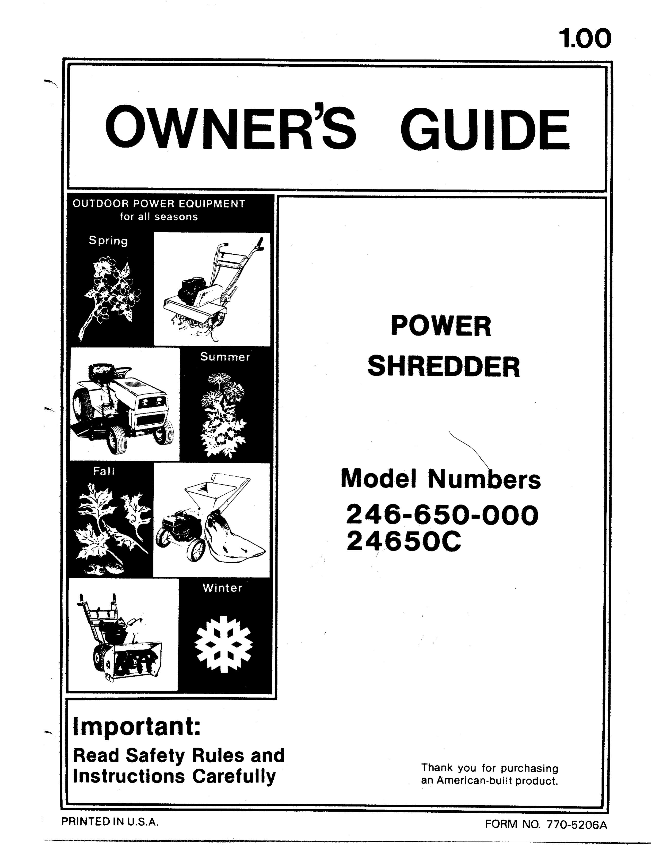 Bolens 246-650-000 Chipper User Manual
