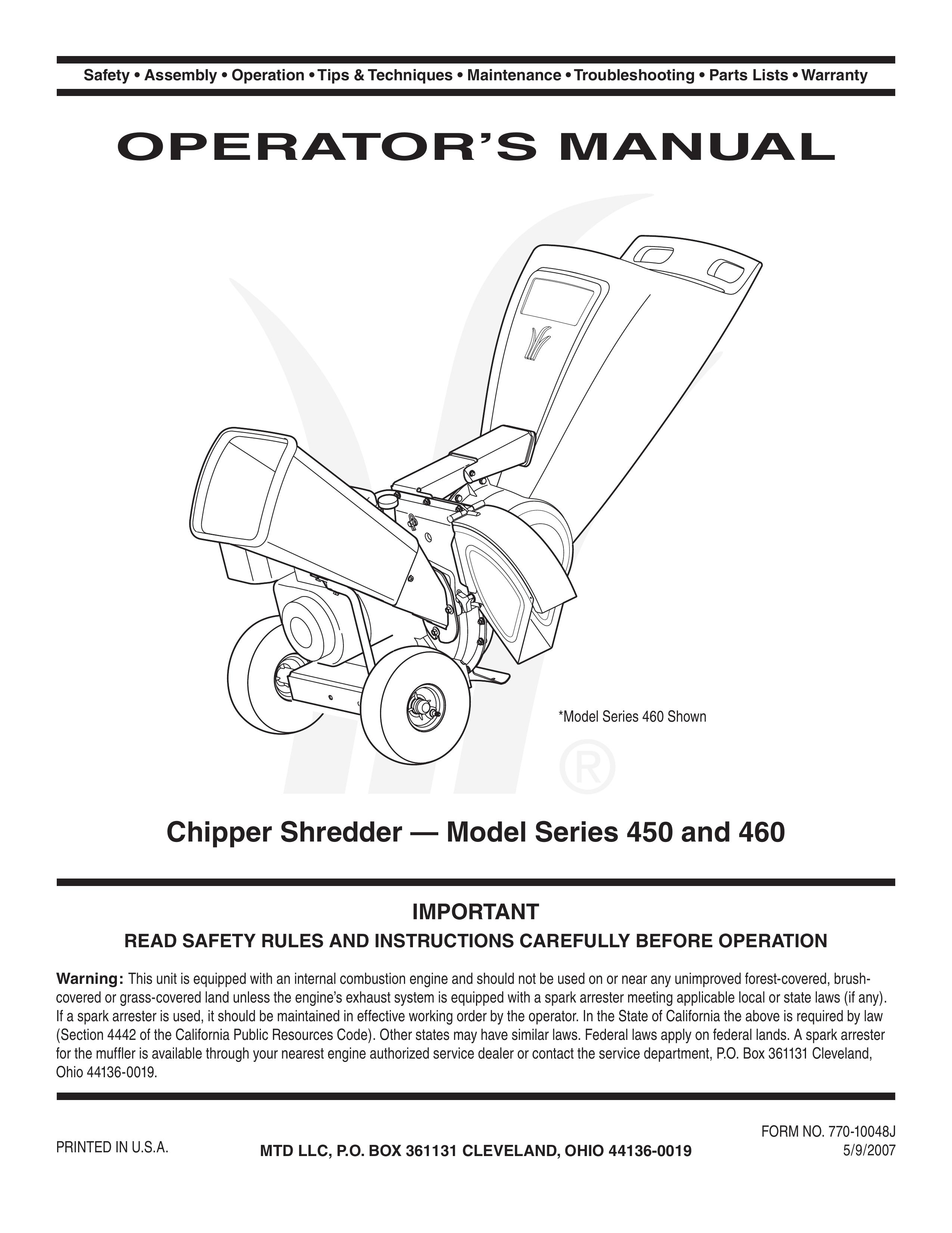 Bolens 460 Series Chipper User Manual