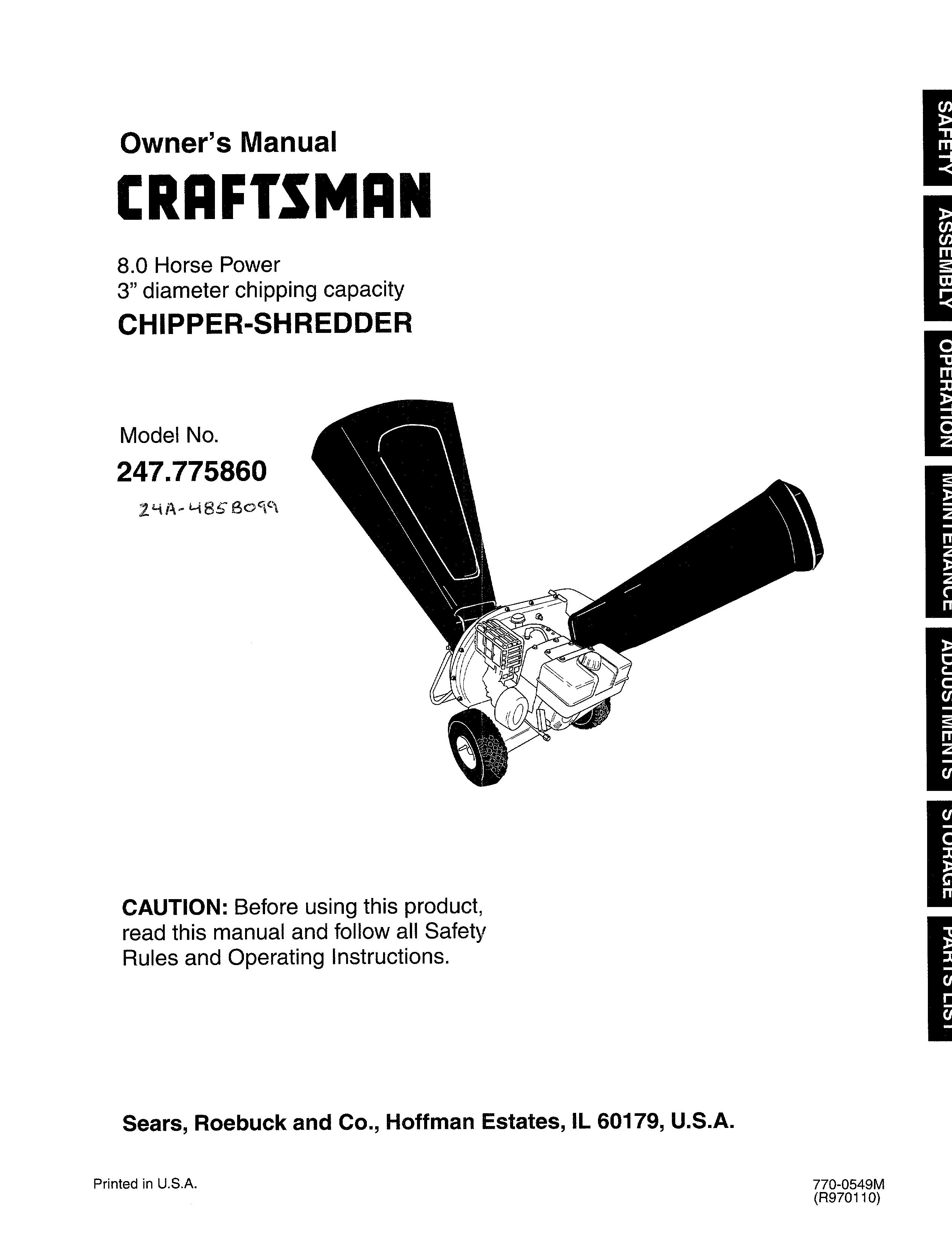 Craftsman 247.77586 Chipper User Manual