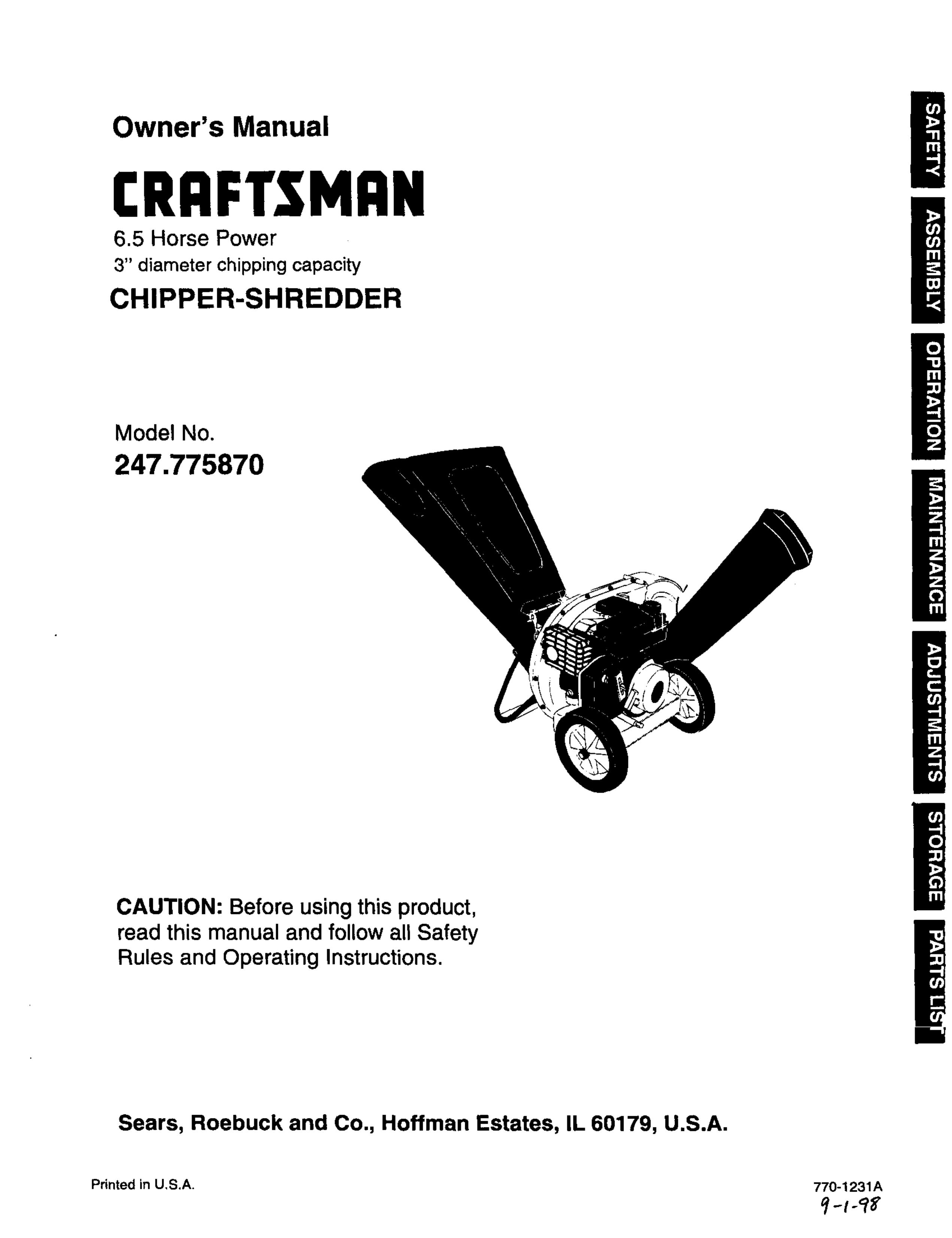 Craftsman 247.775870 Chipper User Manual