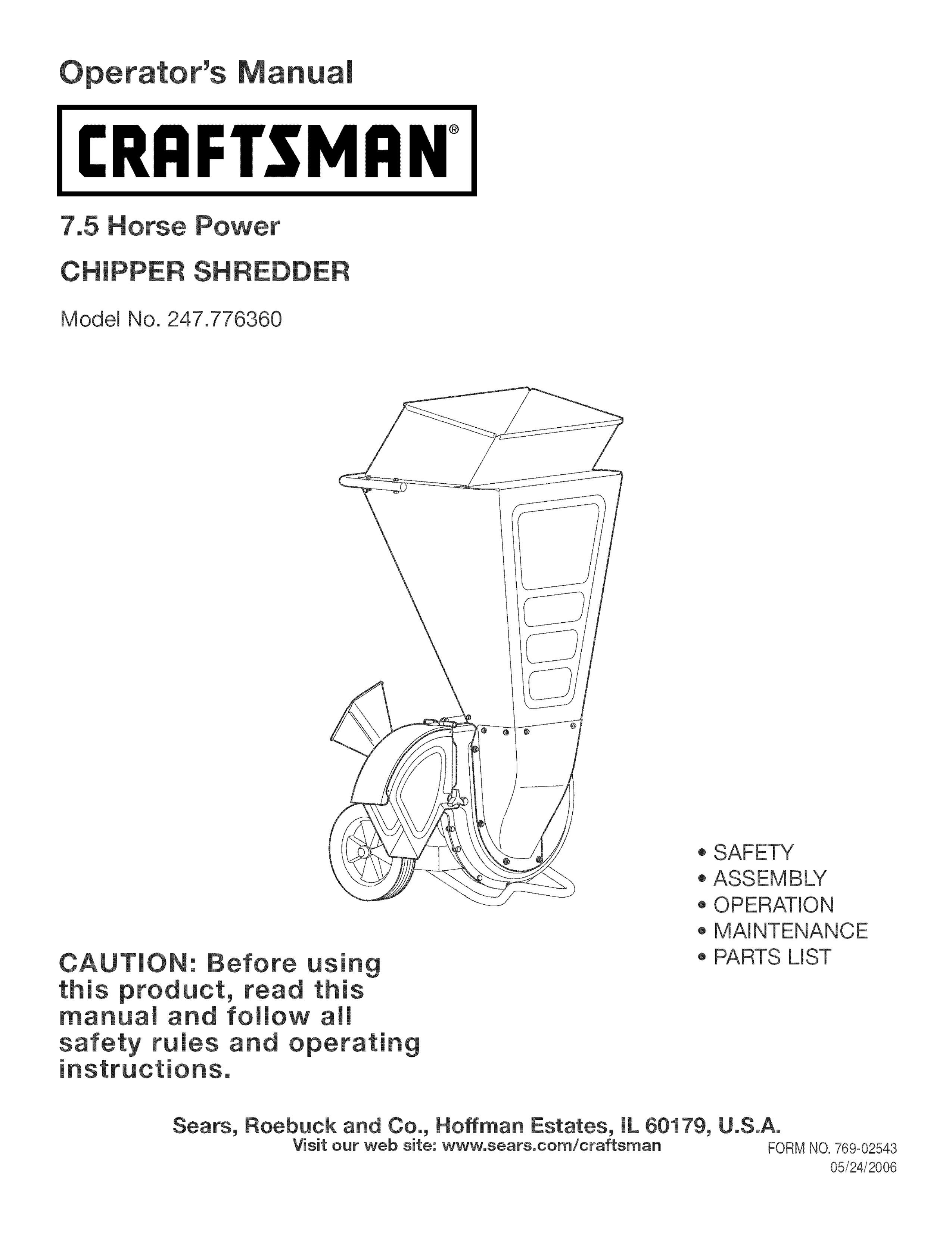 Craftsman 247.776360 Chipper User Manual