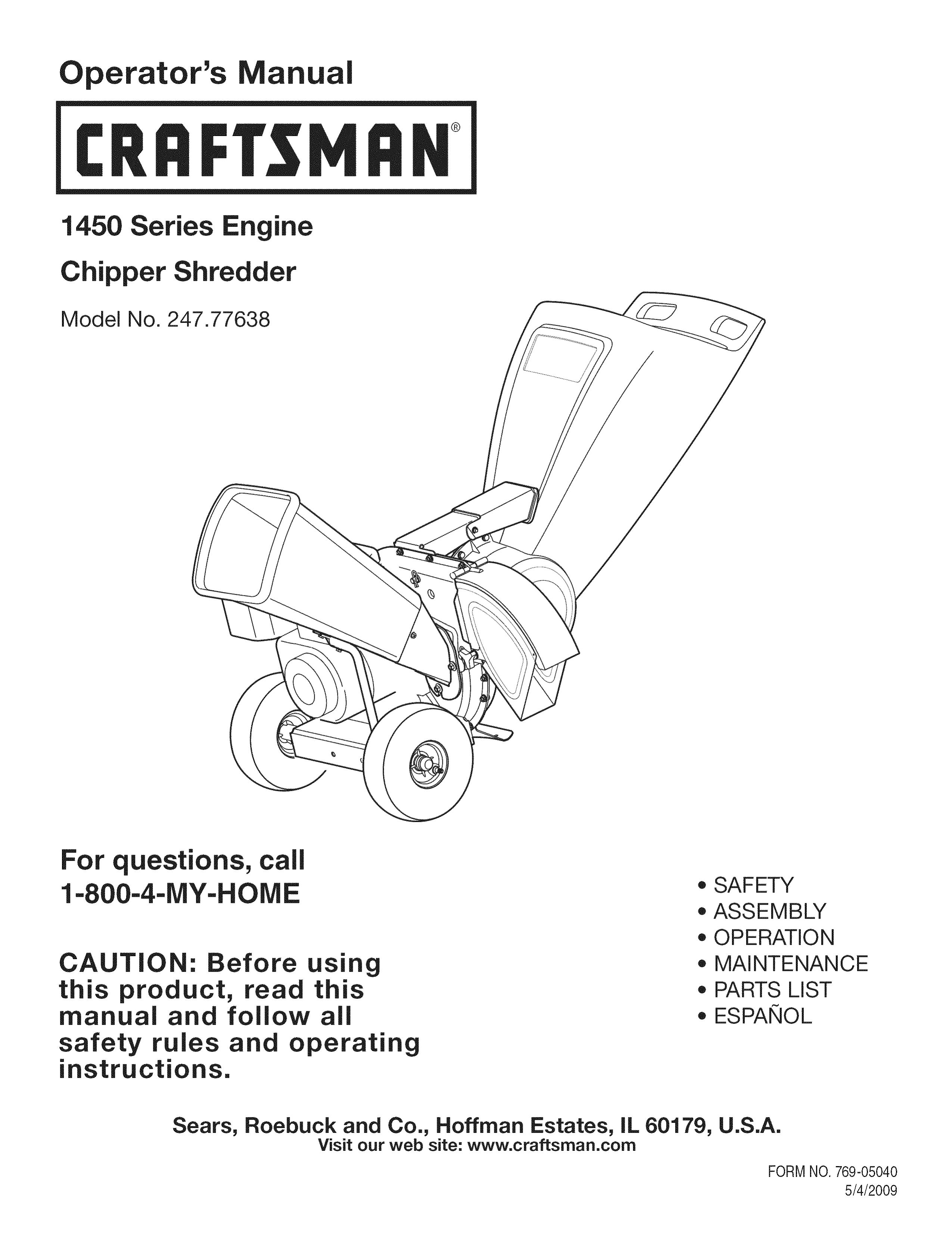 Craftsman 247.77638 Chipper User Manual