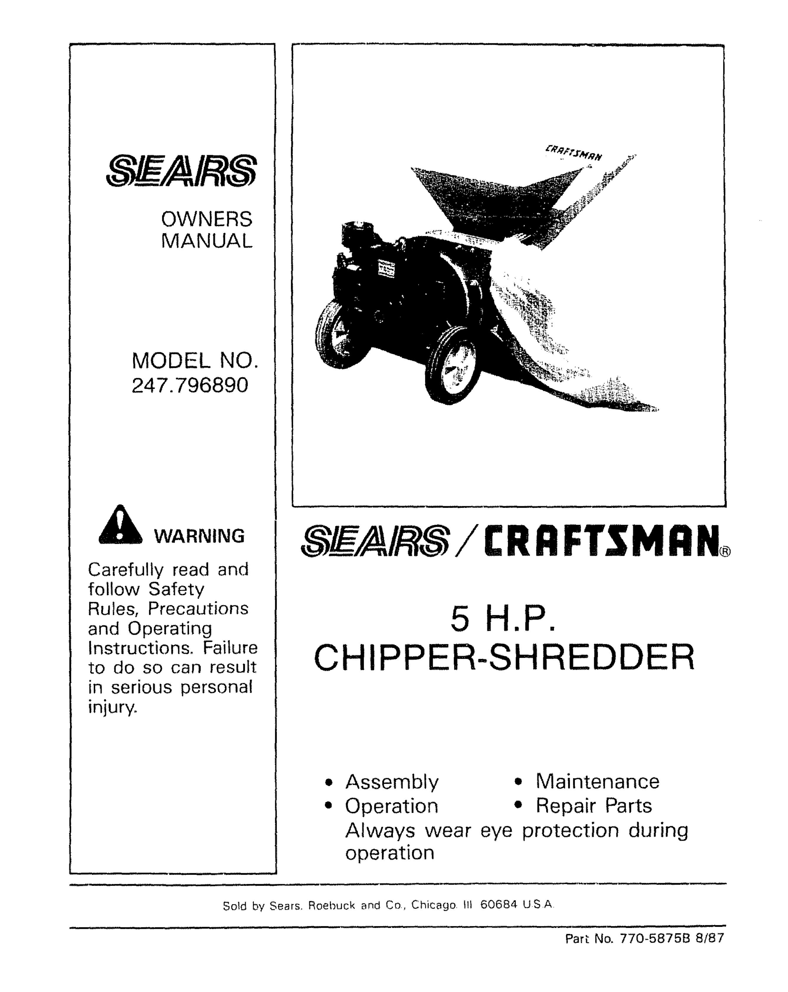 Craftsman 247.796890 Chipper User Manual