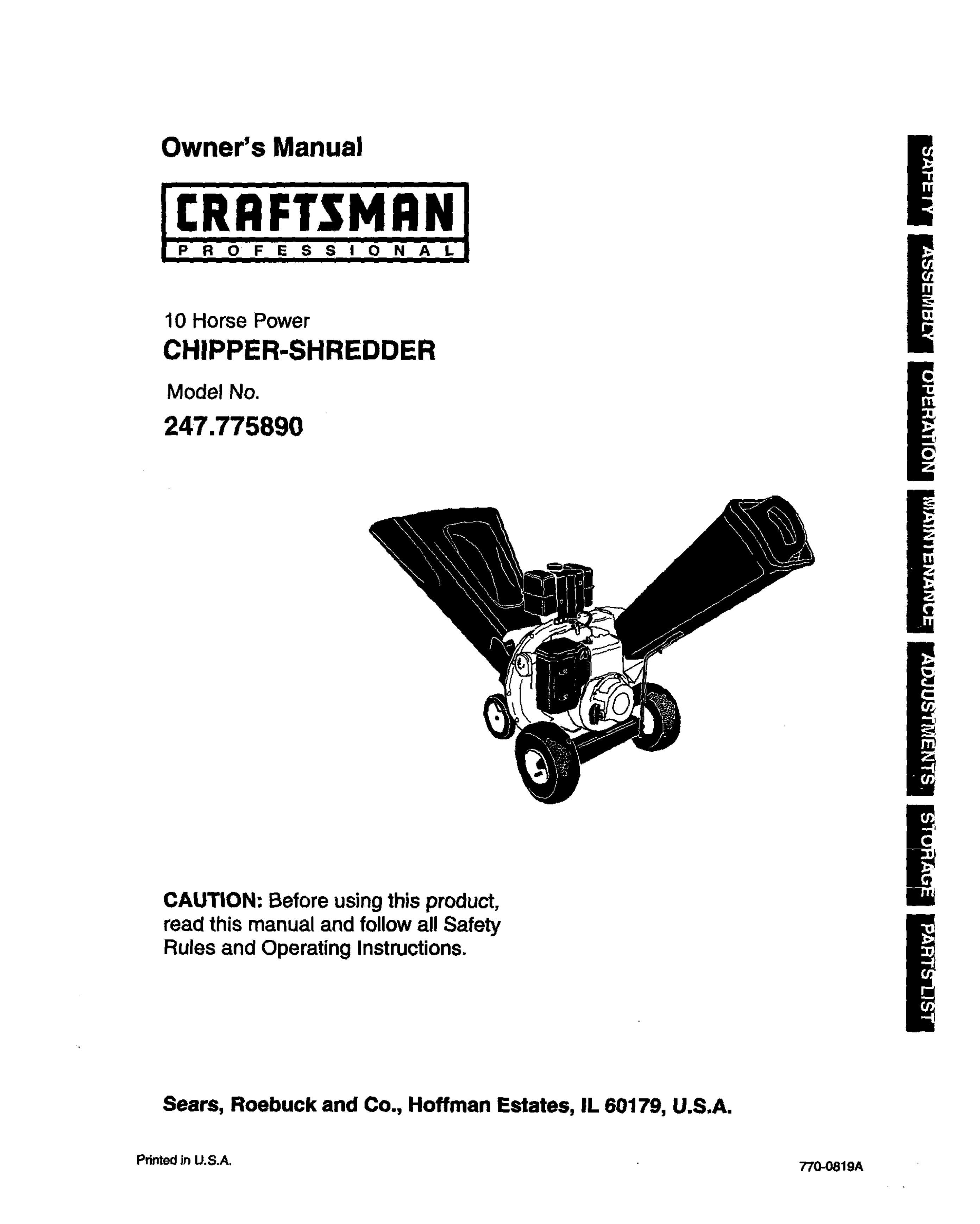 Craftsman 77589 Chipper User Manual