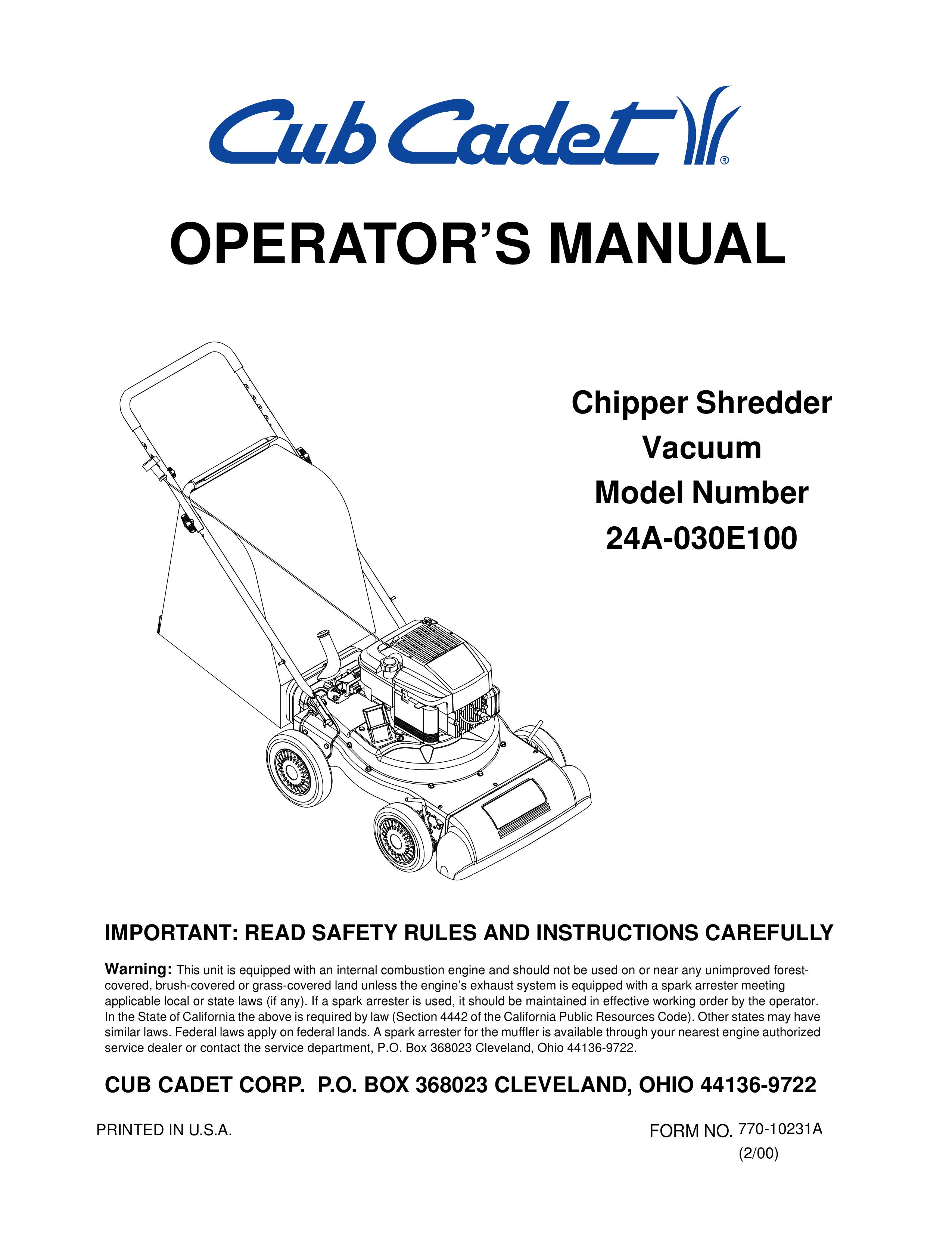 Cub Cadet 24A-030E100 Chipper User Manual