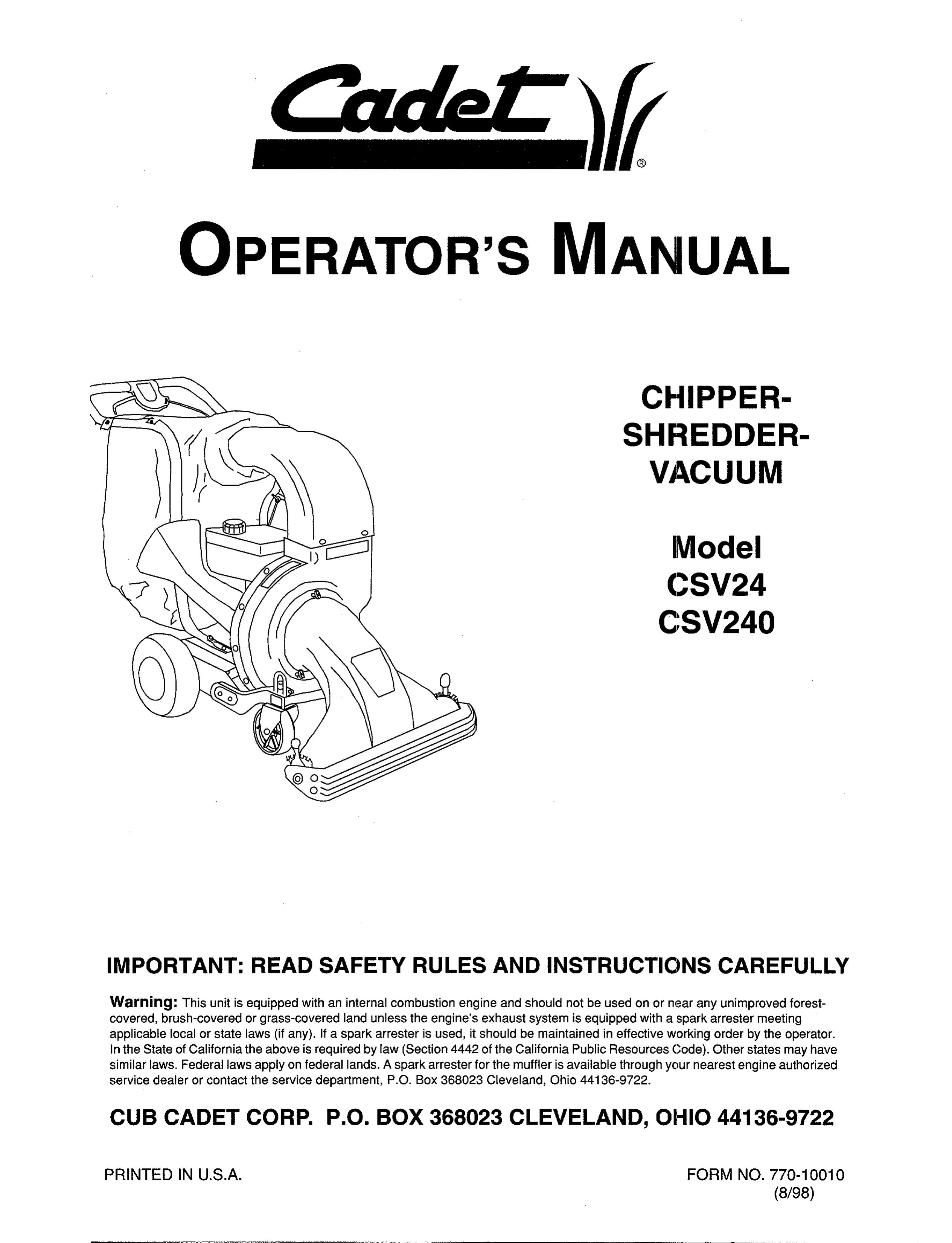 Cub Cadet CSV24 Chipper User Manual