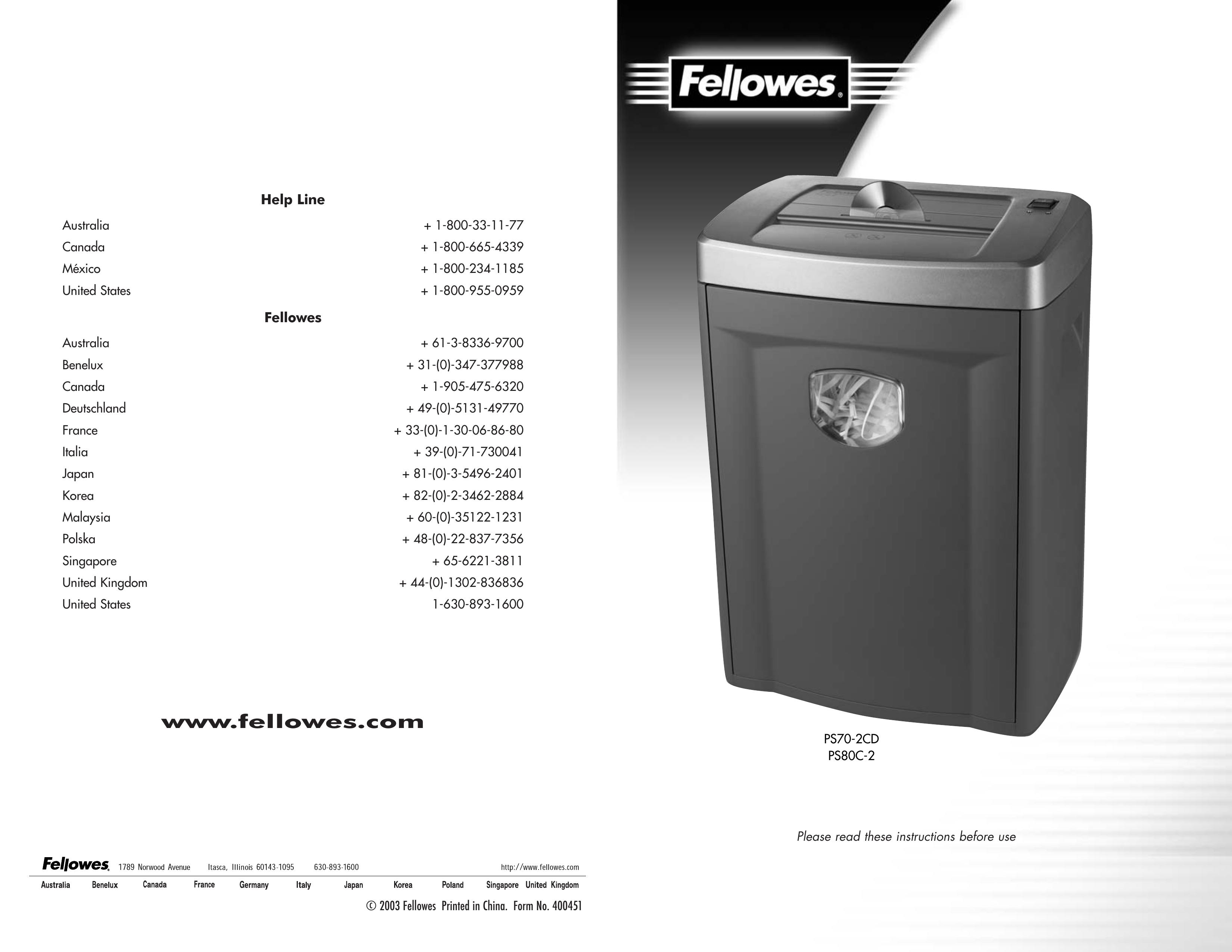 Fellowes Ps70-2cd, Ps80c-2 Chipper User Manual