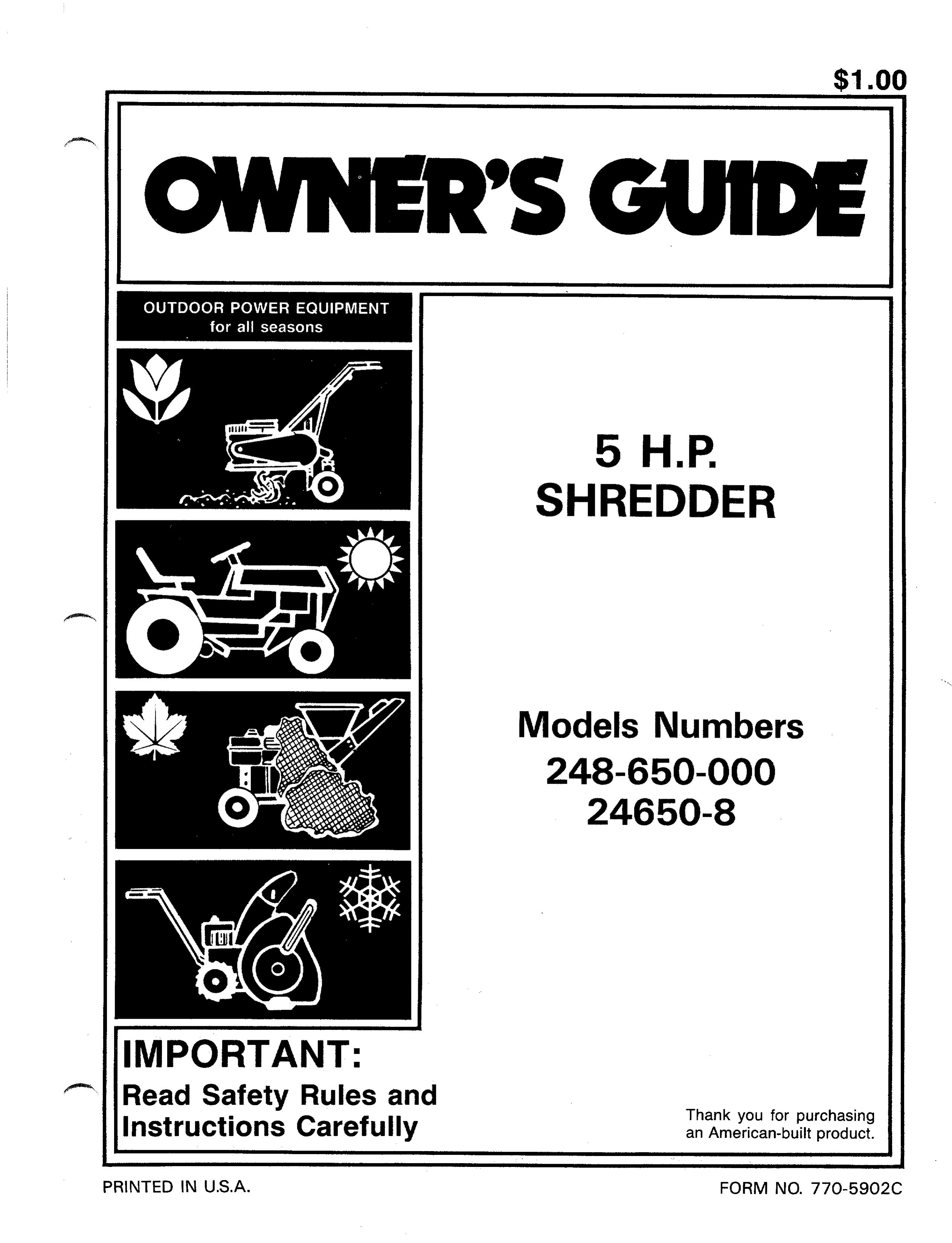 MTD 24650-8 Chipper User Manual
