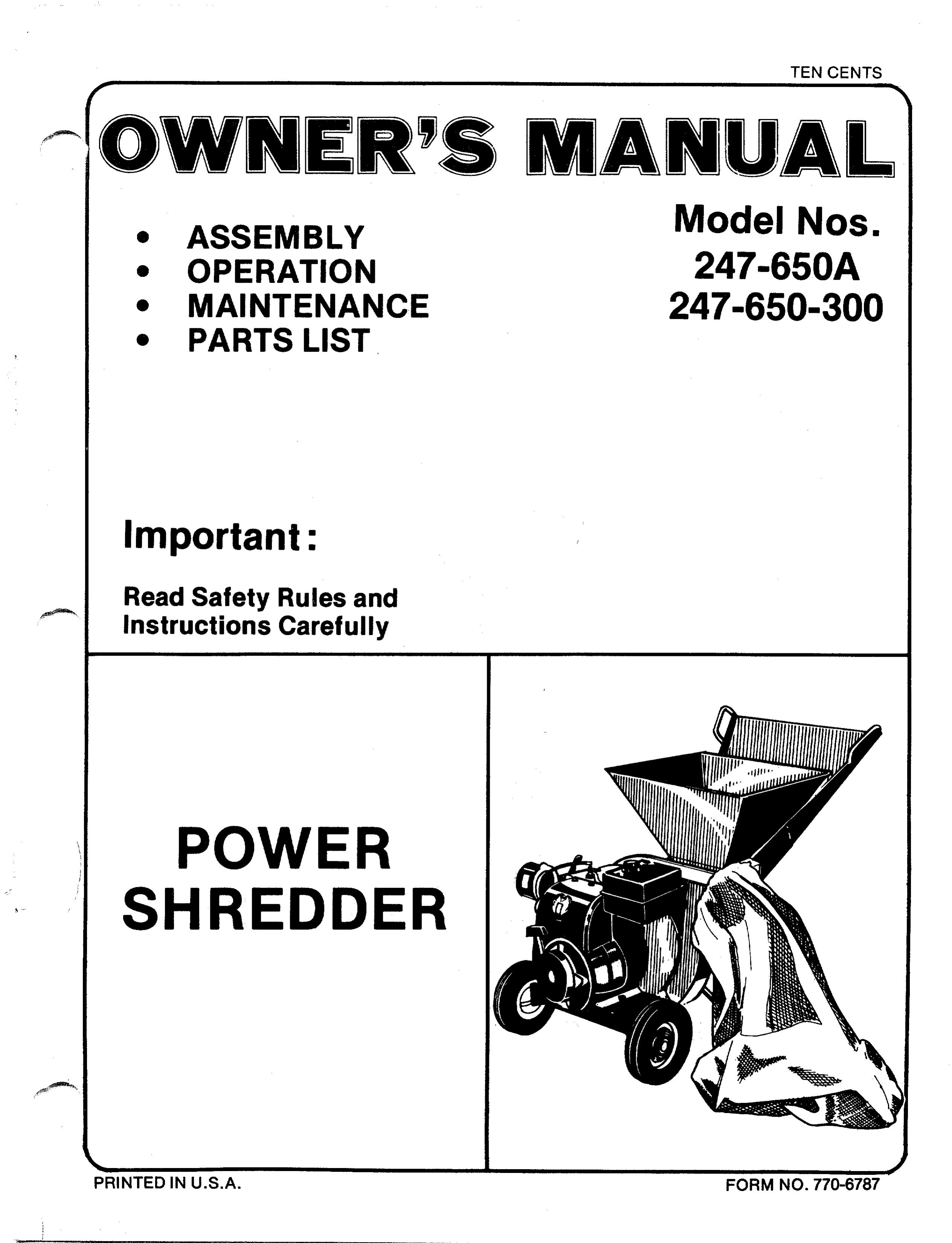 Sears 247-650A Chipper User Manual