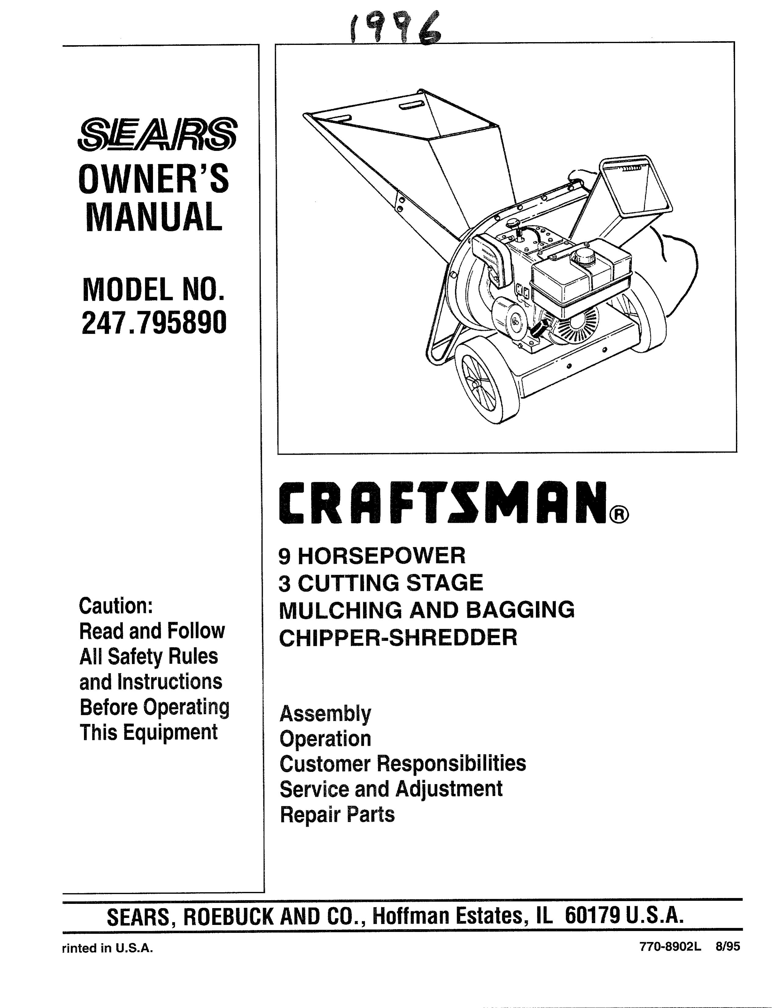 Sears 247-795890 Chipper User Manual