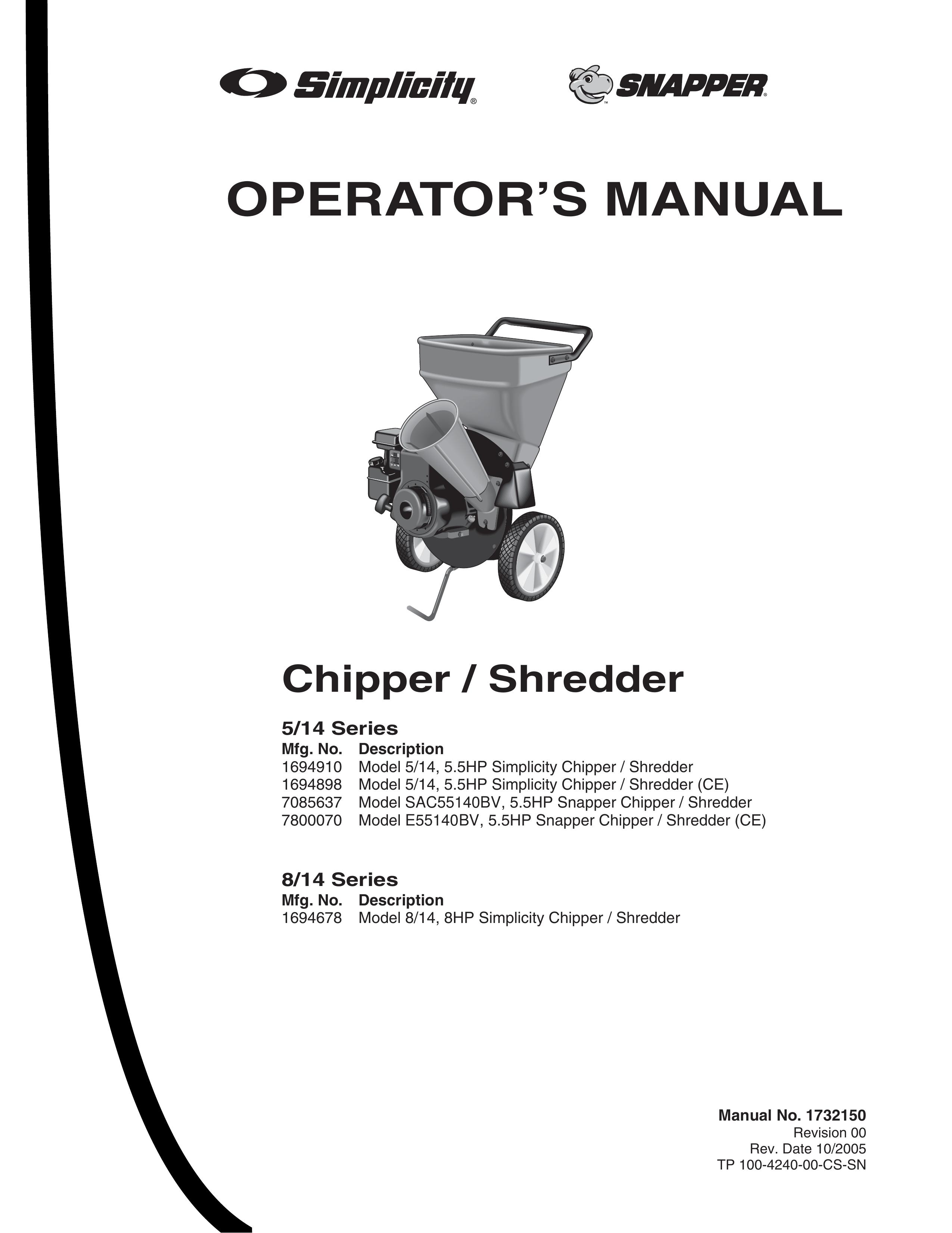 Snapper E55140BV Chipper User Manual