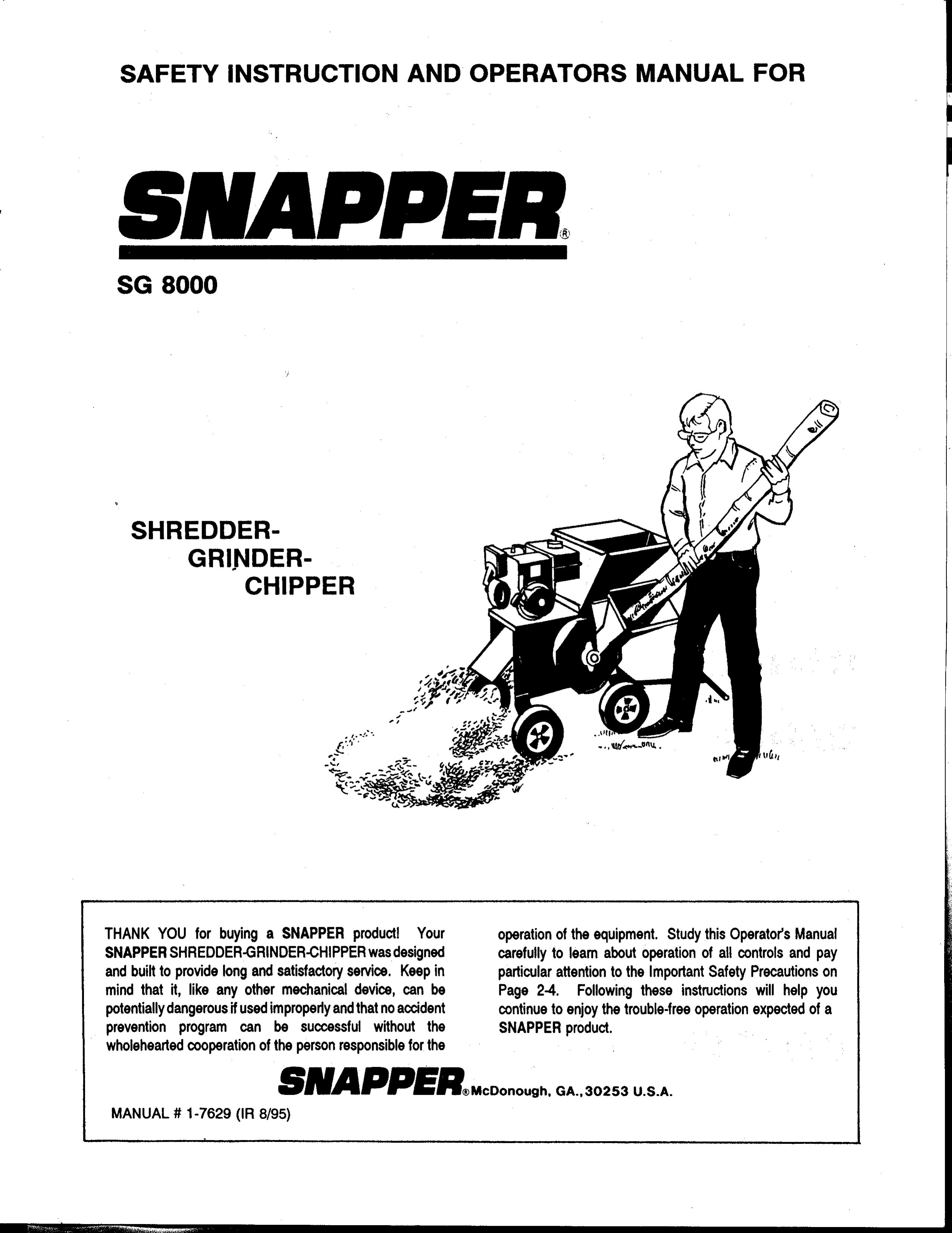 Snapper SG 8000 Chipper User Manual