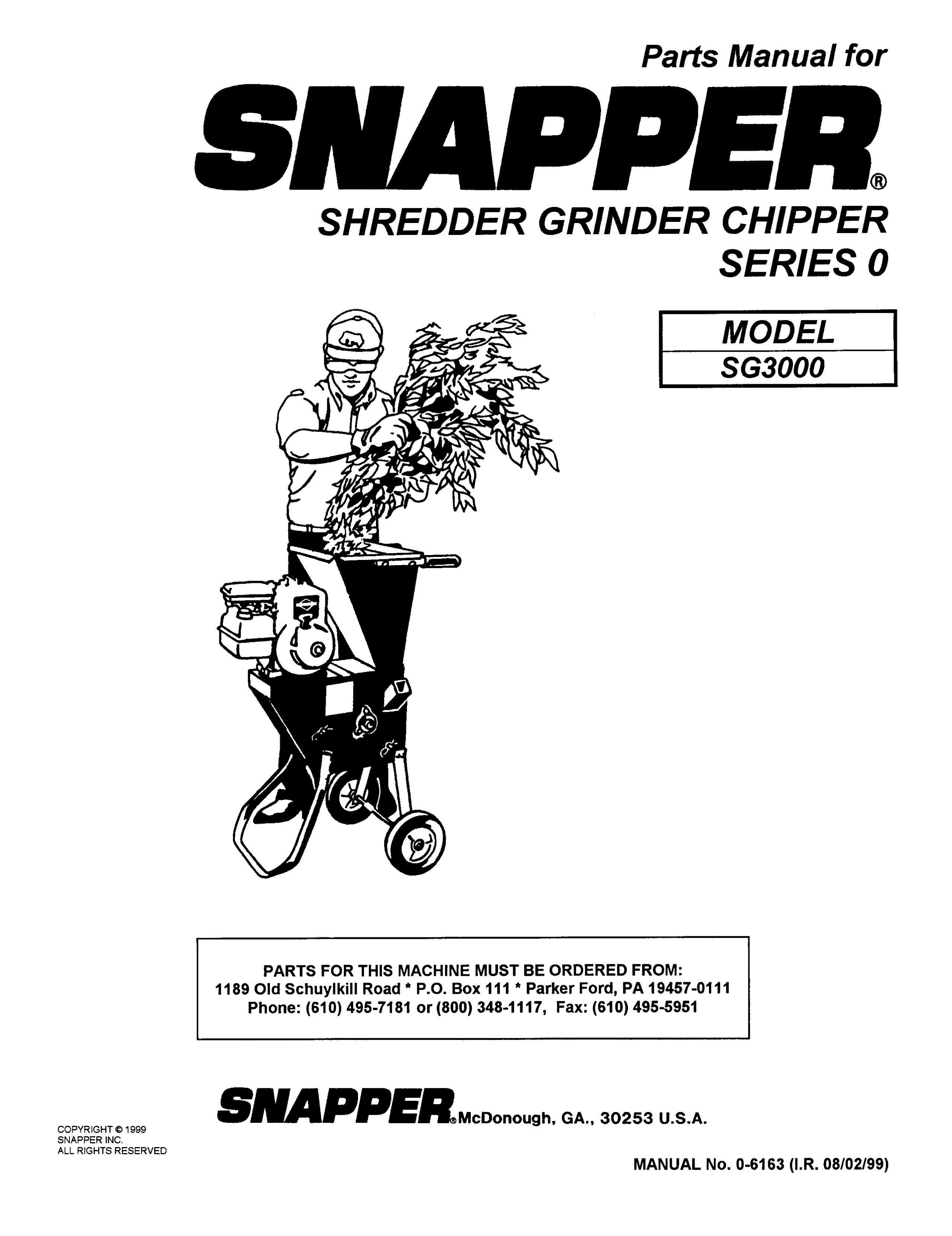 Snapper SG3000 Chipper User Manual