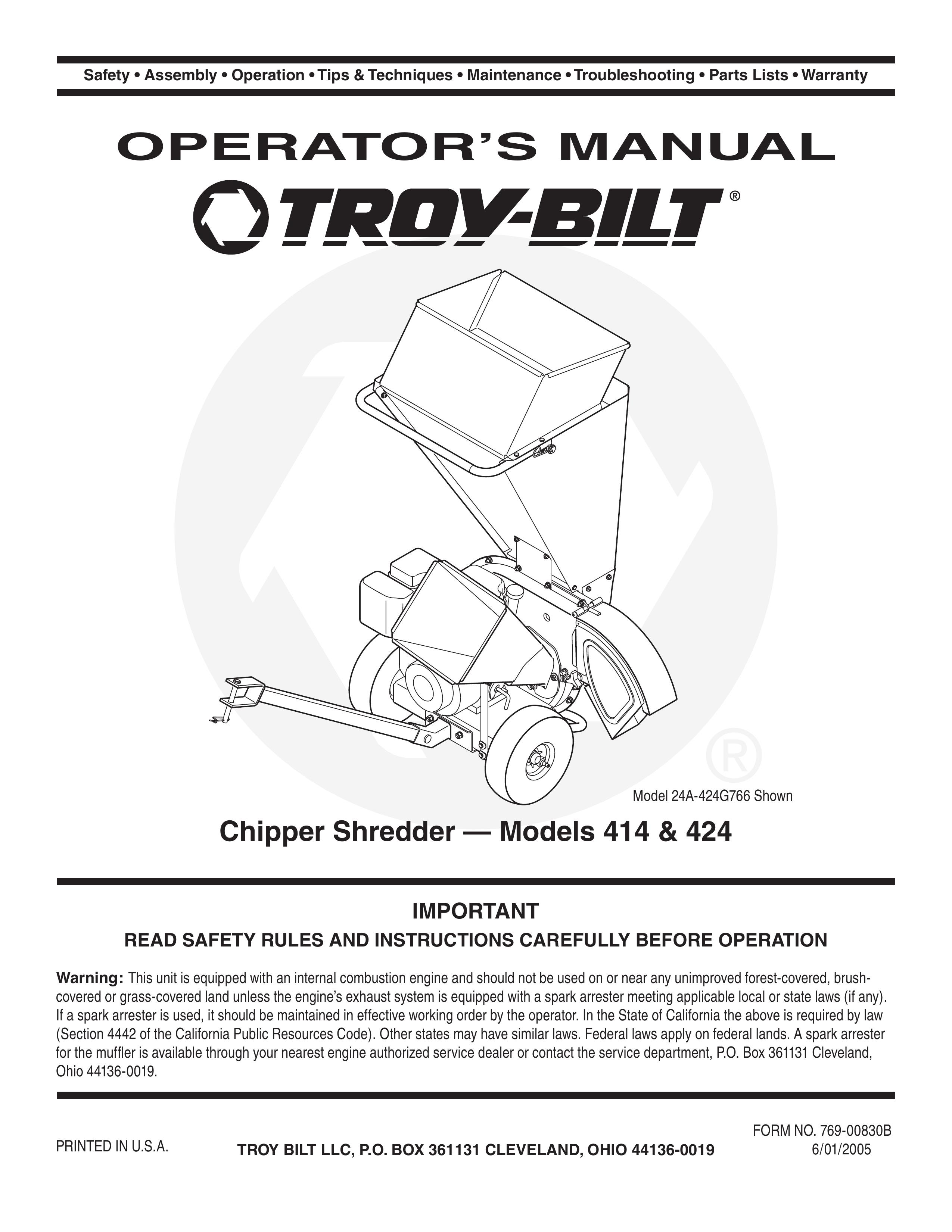 Troy-Bilt 424 Chipper User Manual