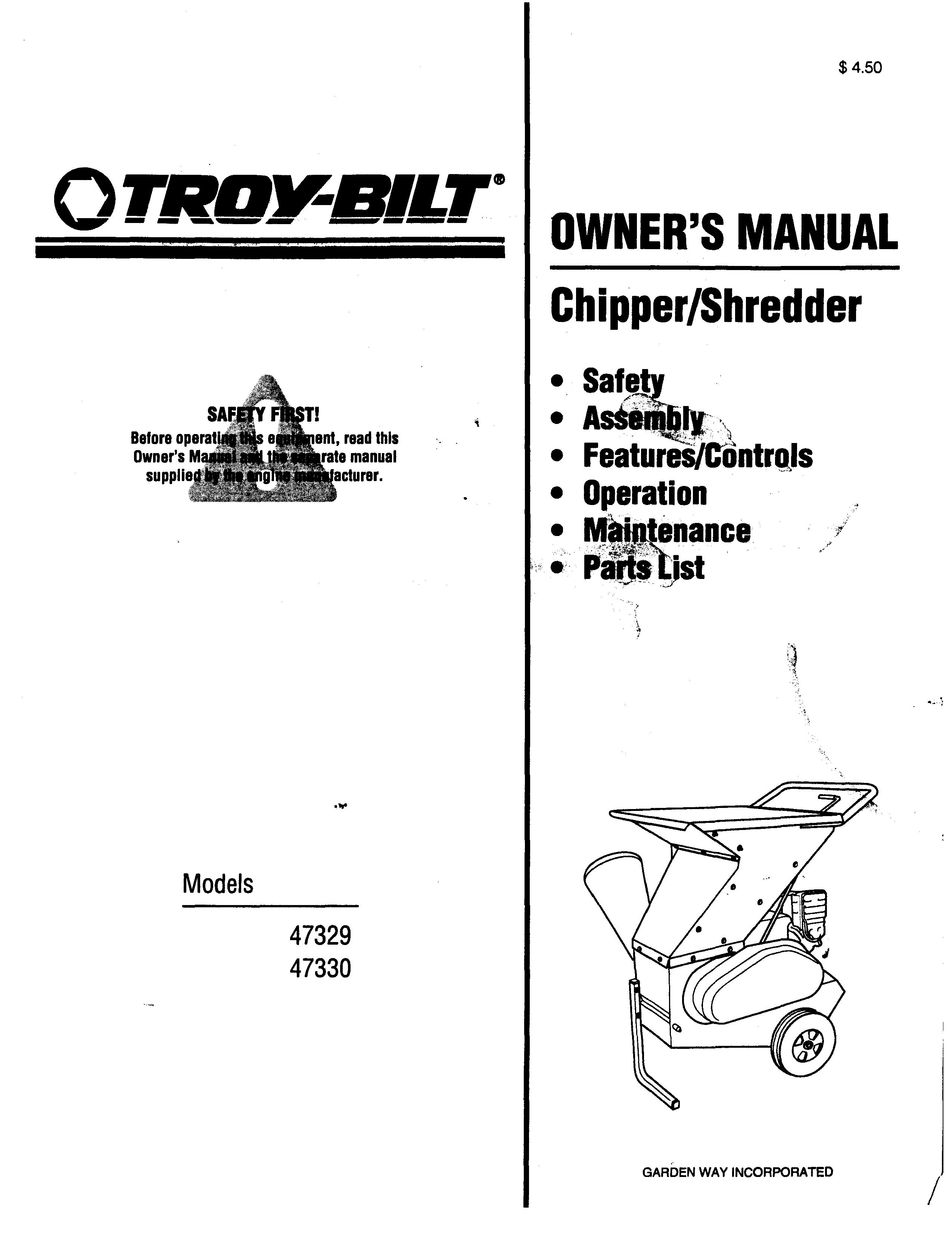 Troy-Bilt 47329 Chipper User Manual