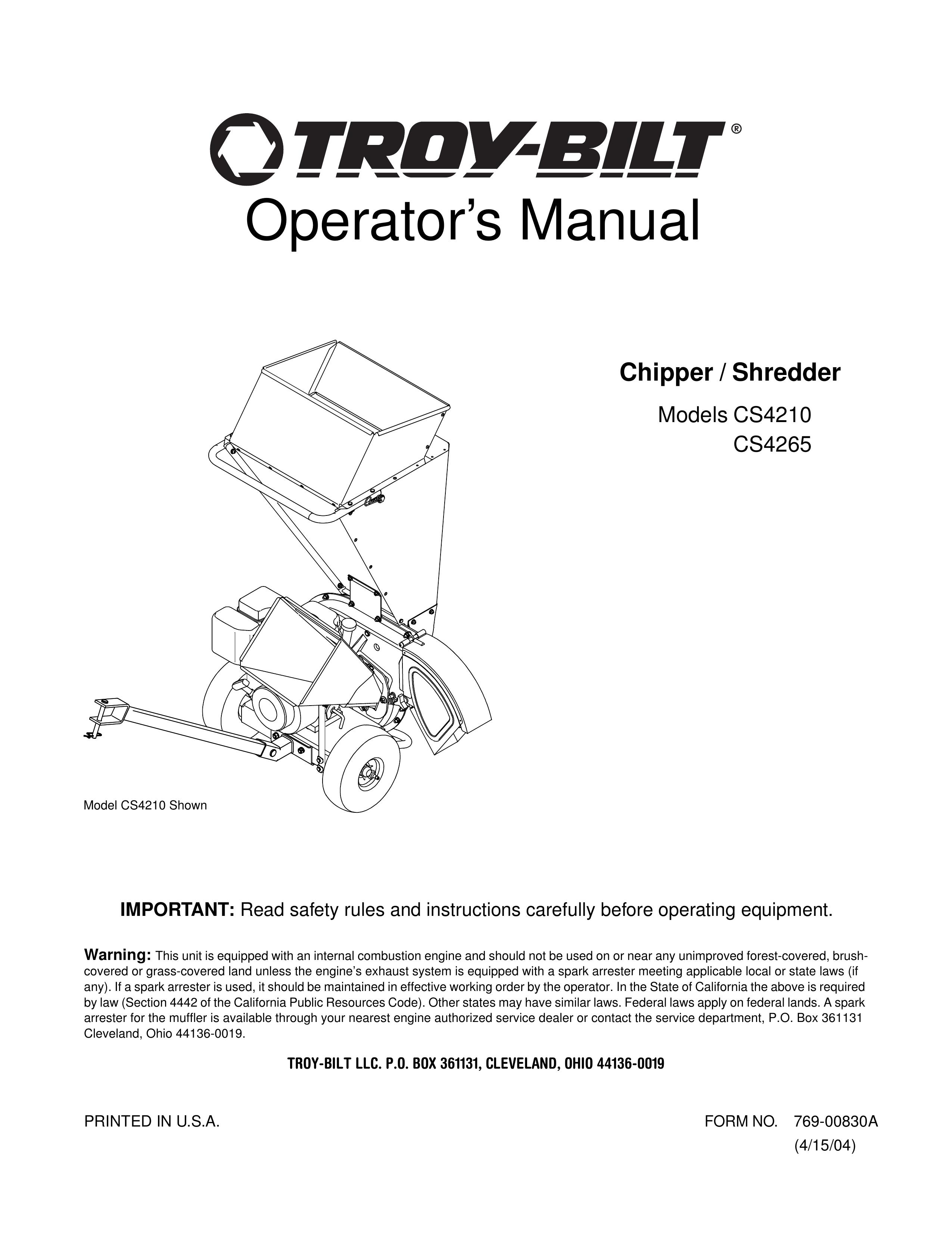 Troy-Bilt CS4210 Chipper User Manual