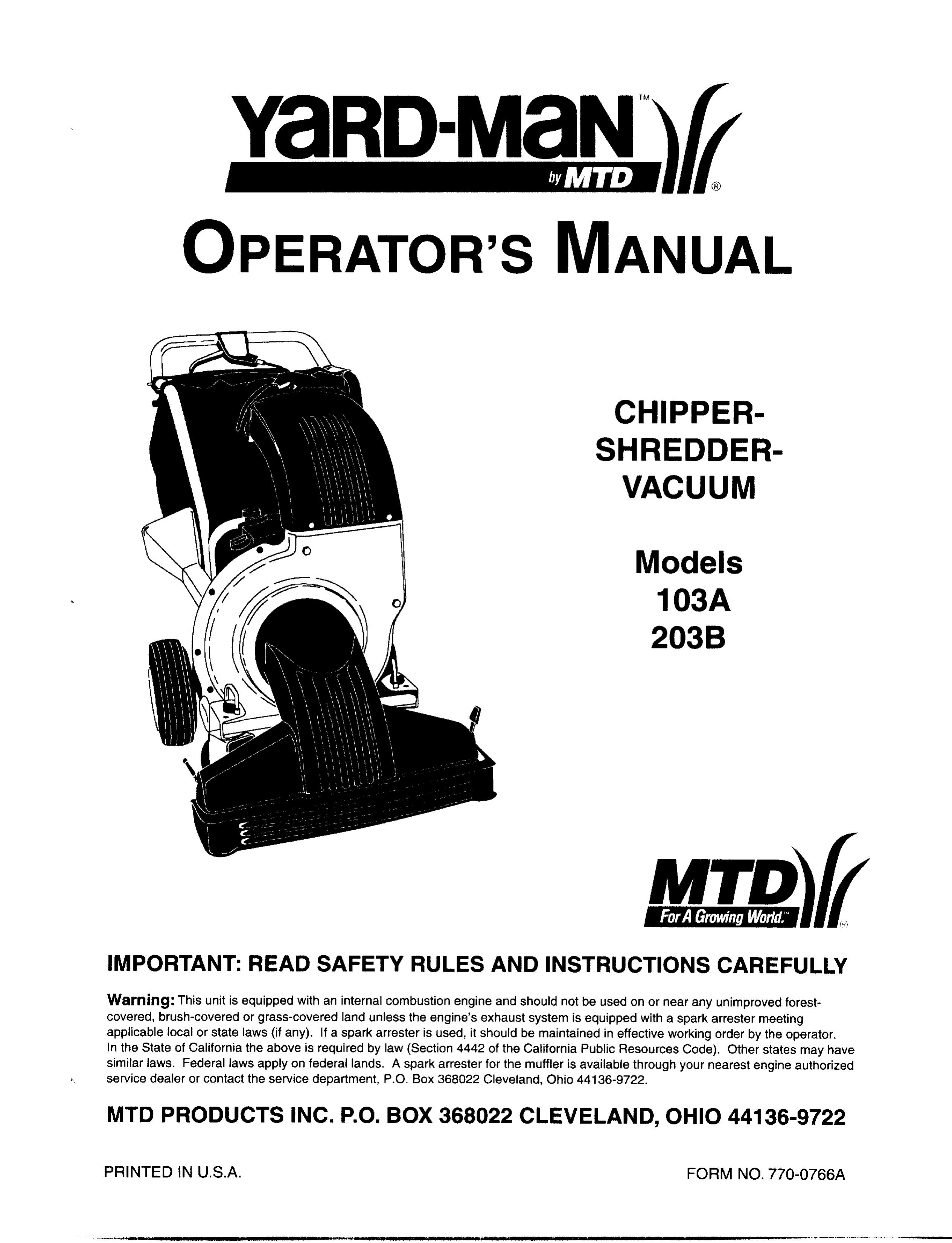 Yard-Man 103A Chipper User Manual