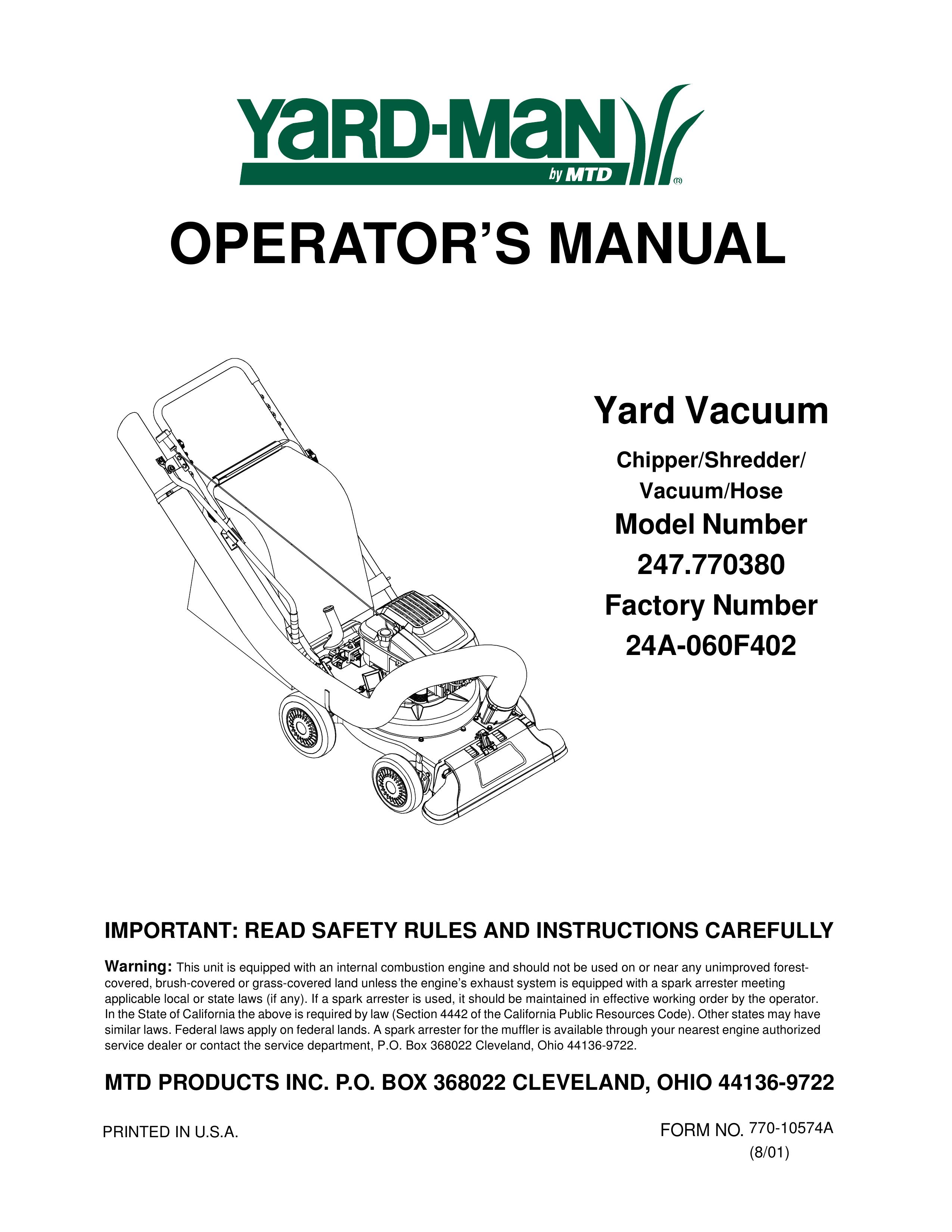 Yard-Man 247.77038 Chipper User Manual
