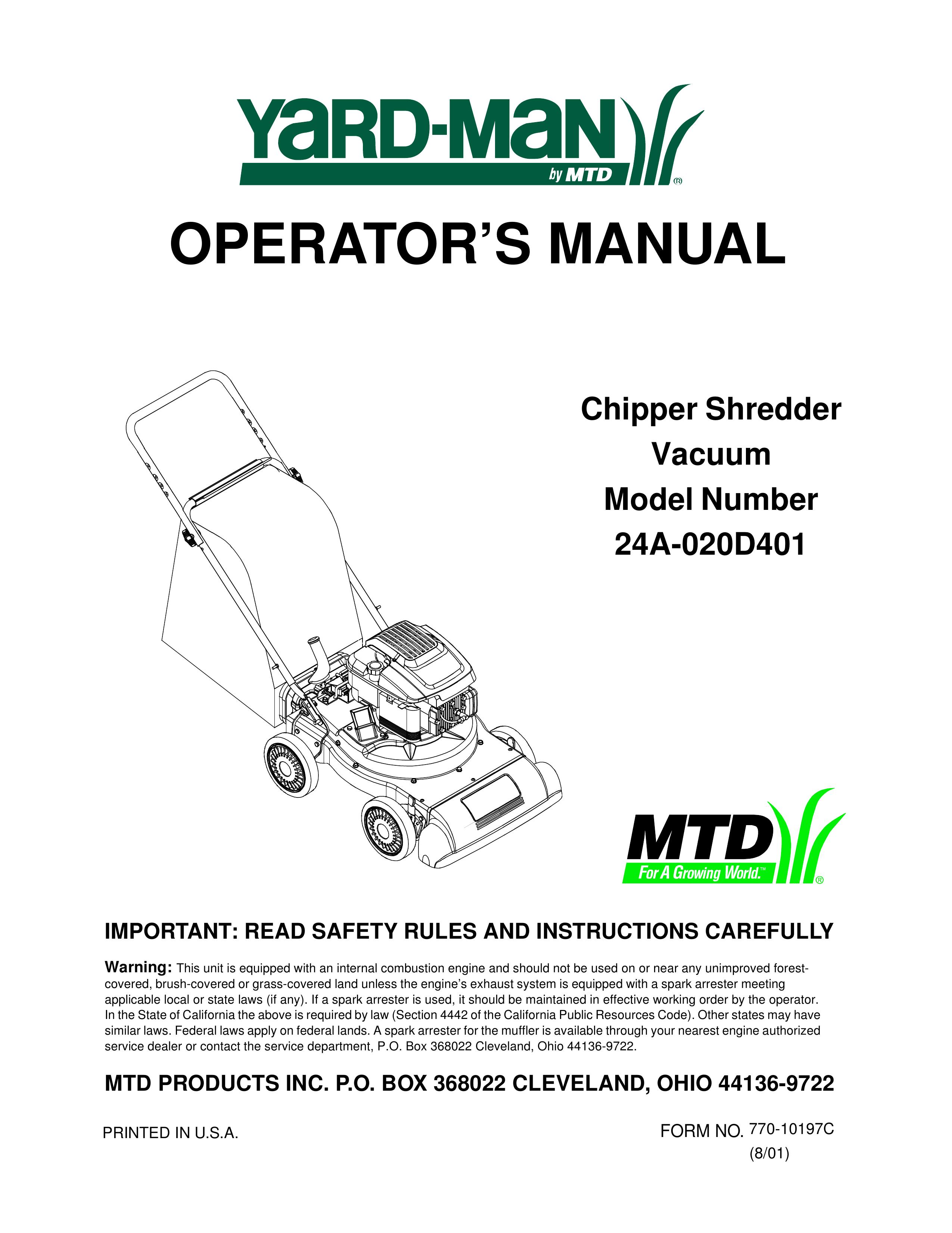 Yard-Man 24A-020D401 Chipper User Manual