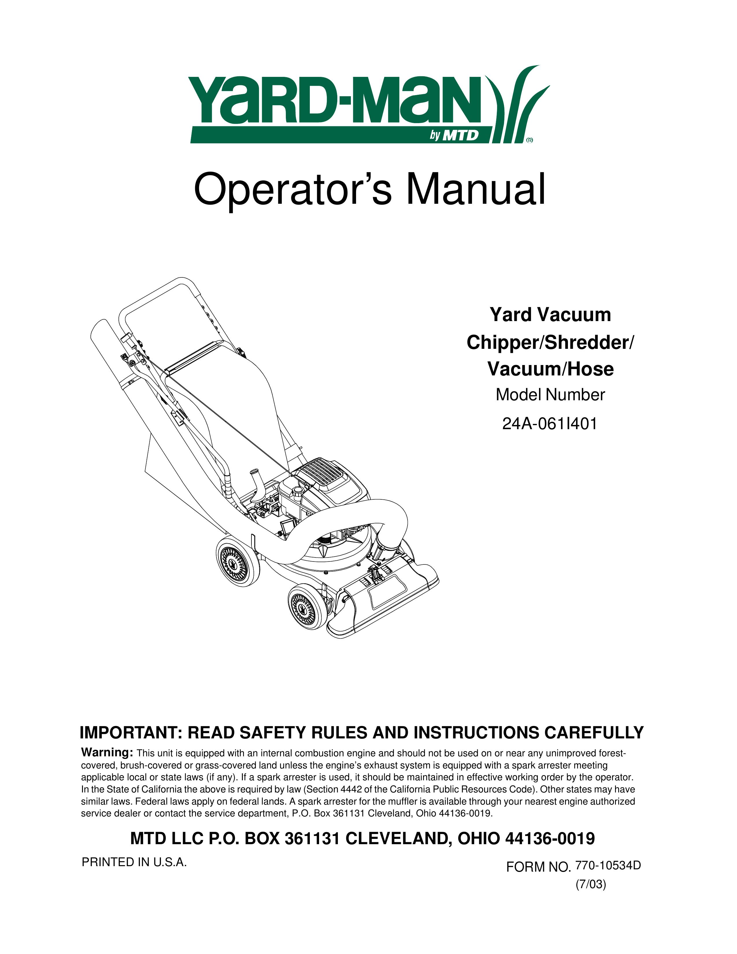Yard-Man 24A-061I401 Chipper User Manual