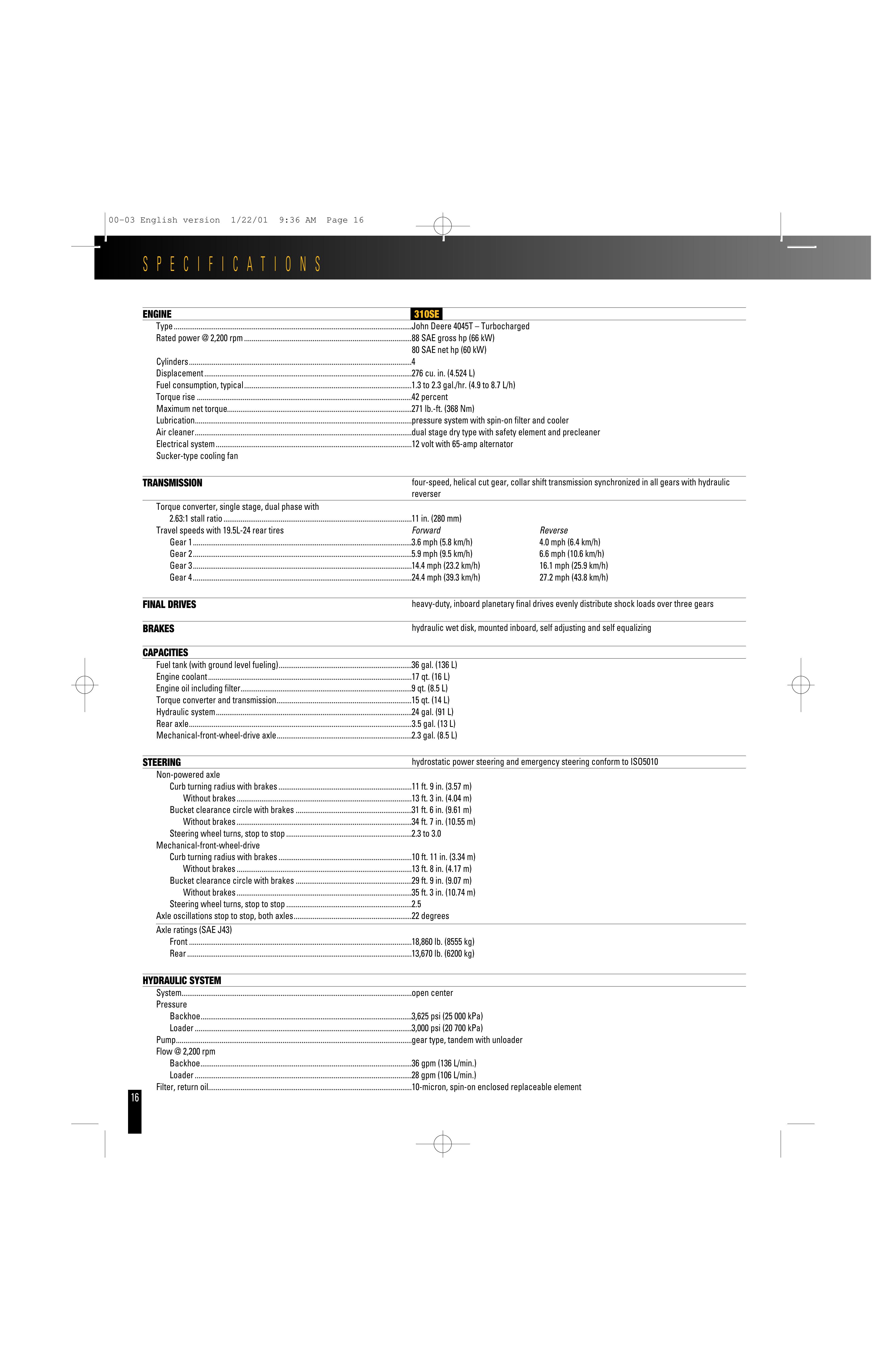 John Deere 310SE Compact Loader User Manual