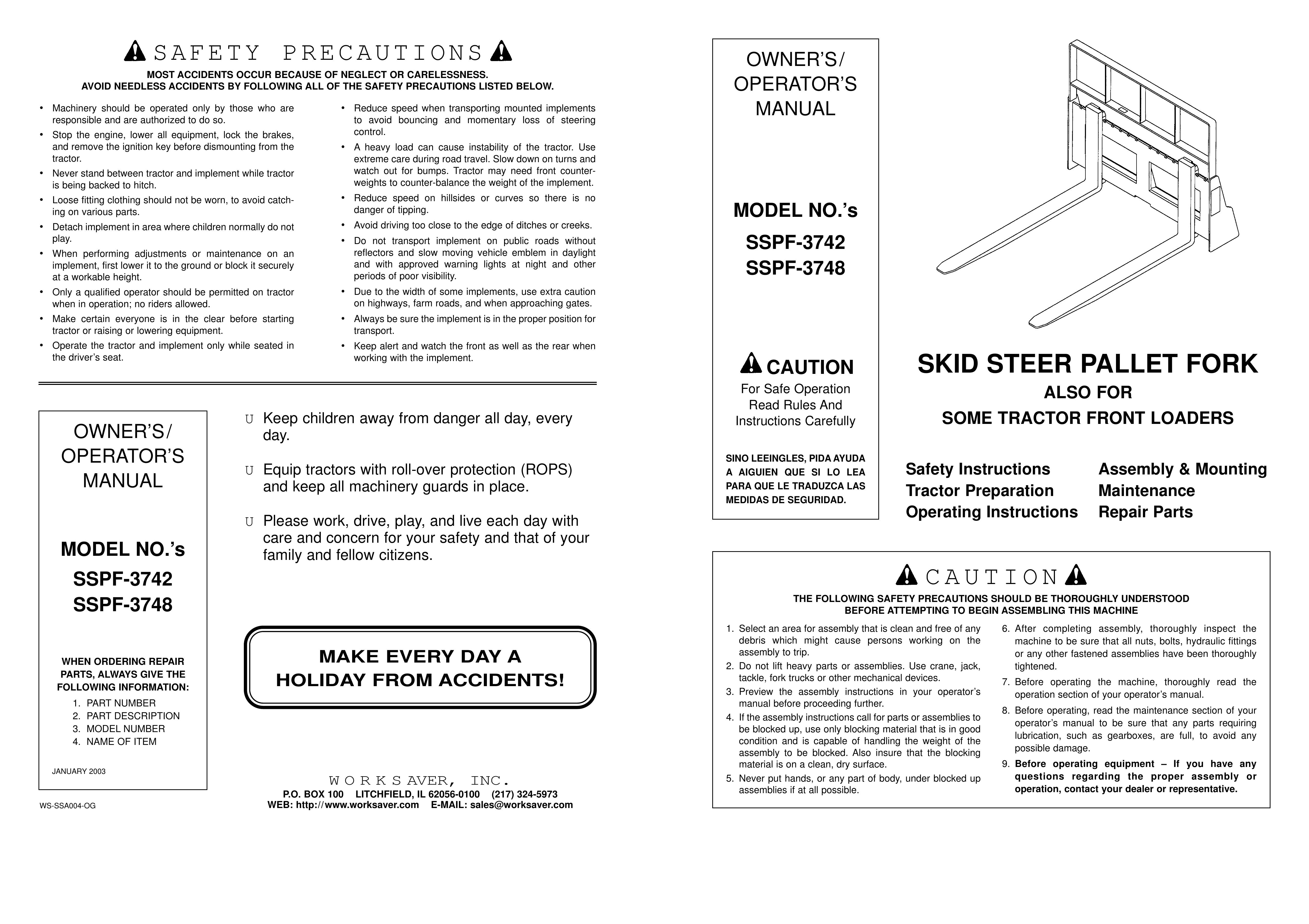 Worksaver SSPF-3742 Compact Loader User Manual