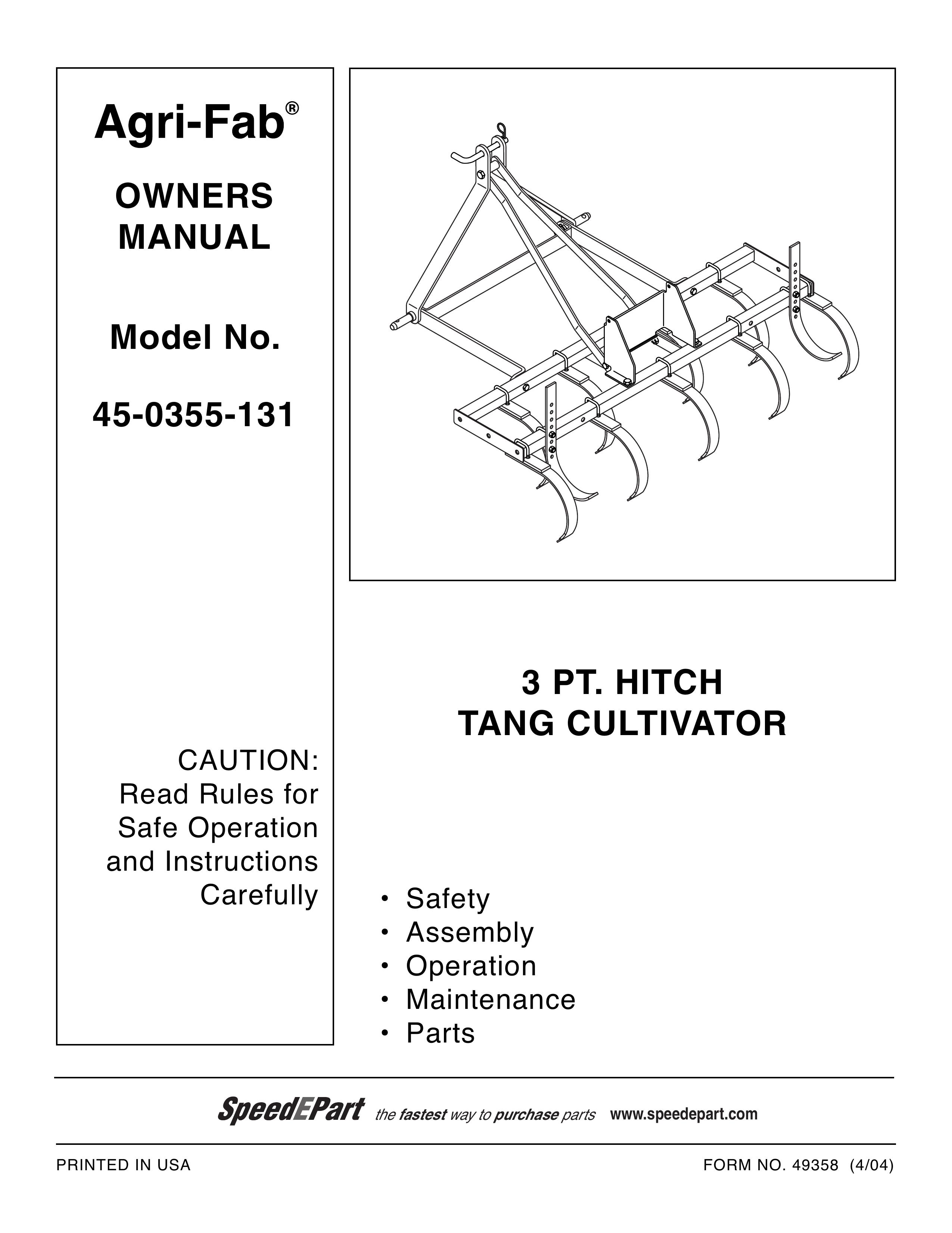 Agri-Fab 45-0355-131 Cultivator User Manual
