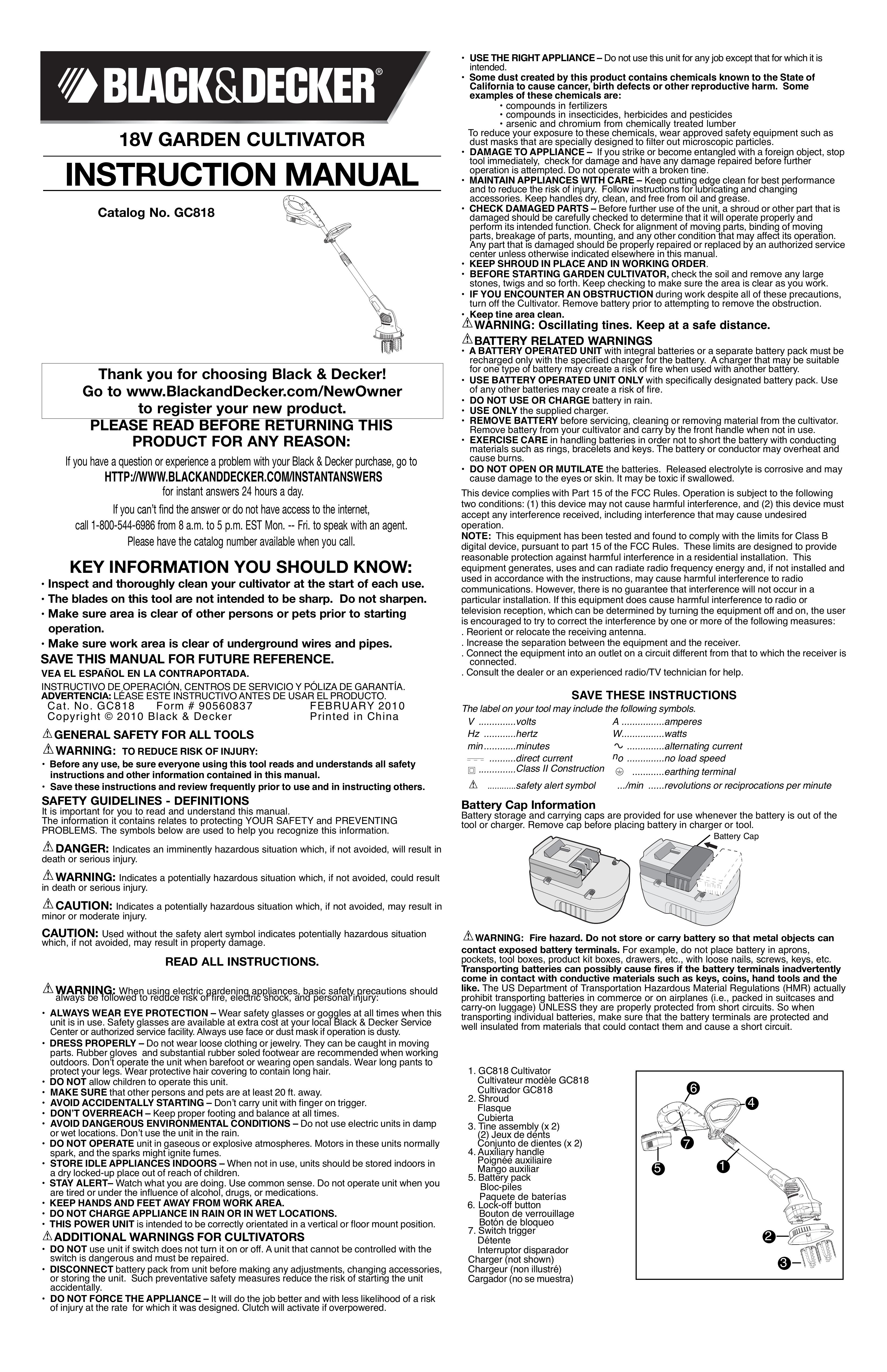 Black & Decker GC818B Cultivator User Manual