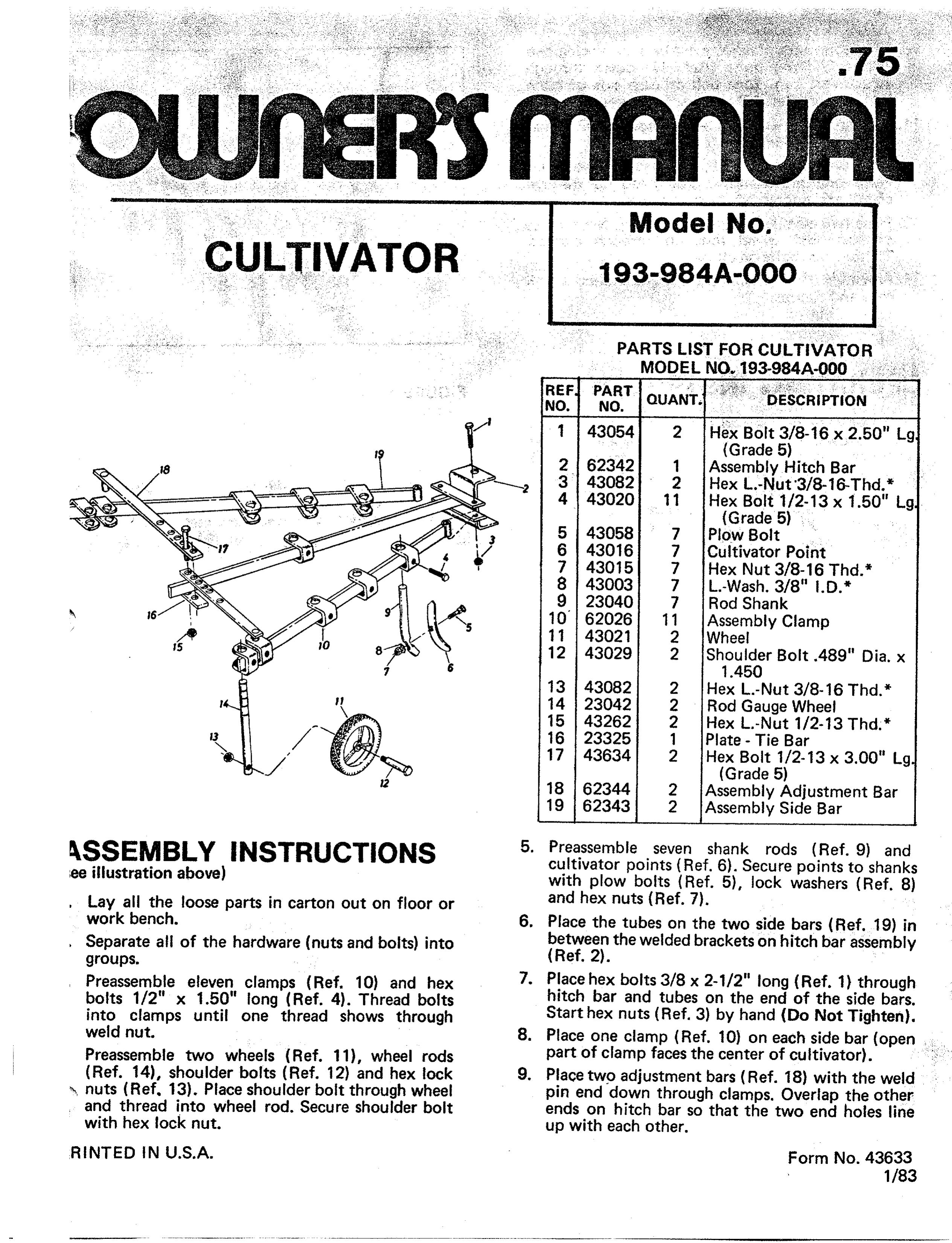 Bolens 193-984A-000 Cultivator User Manual