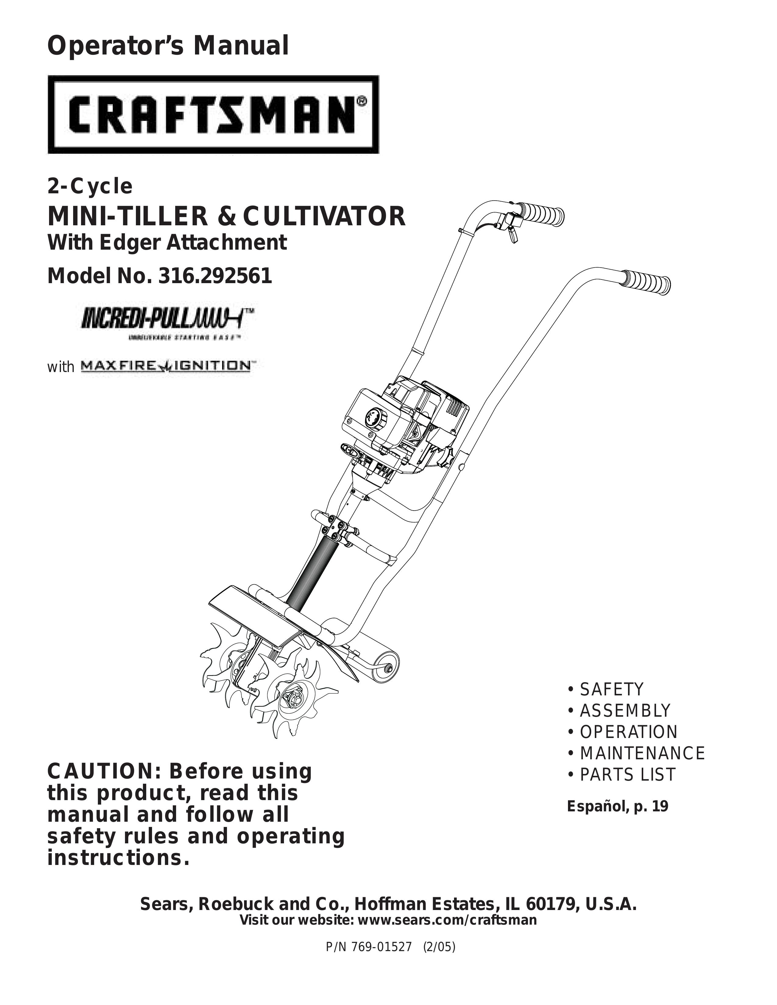 Craftsman 316.292561 Cultivator User Manual