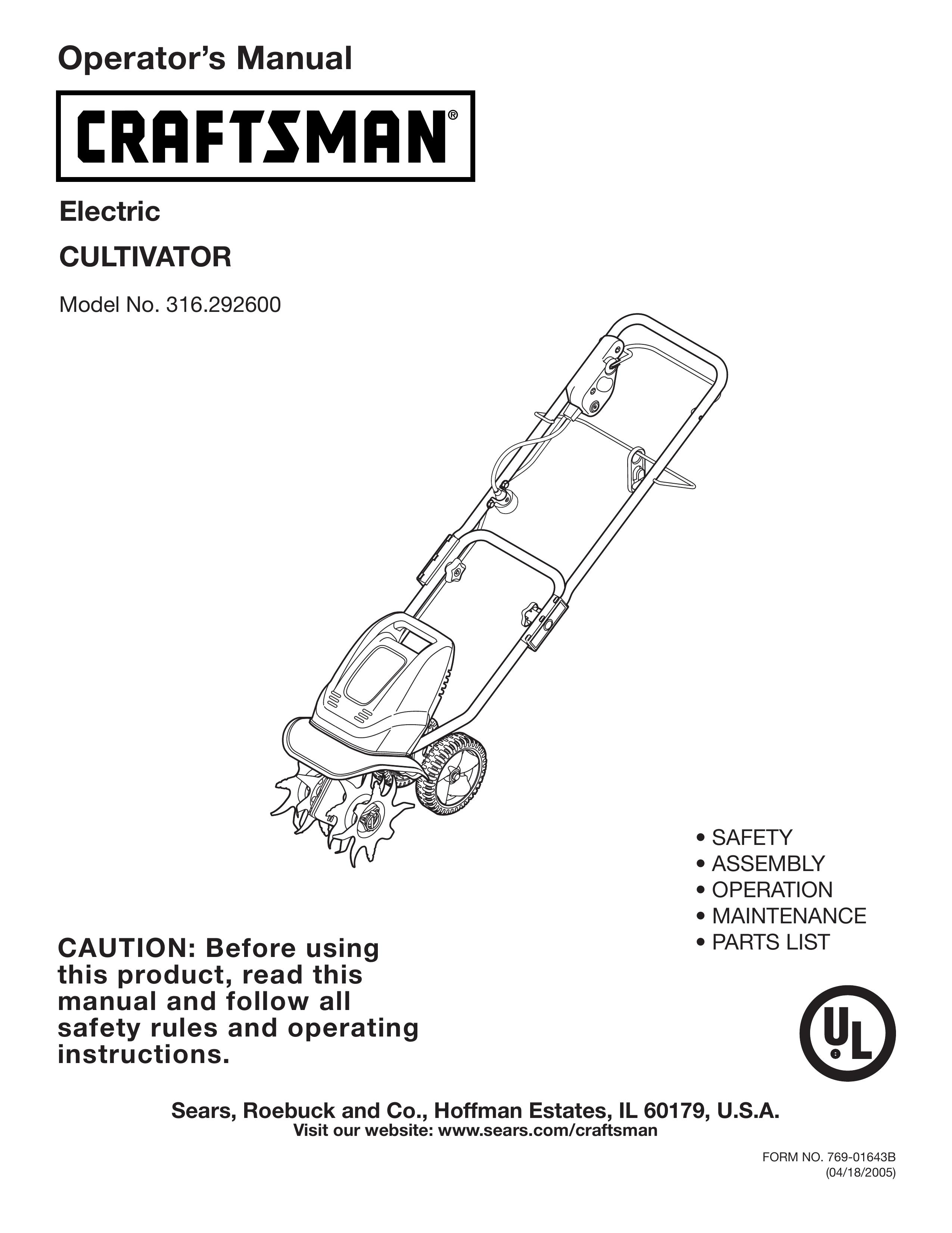 Craftsman 316.2926 Cultivator User Manual
