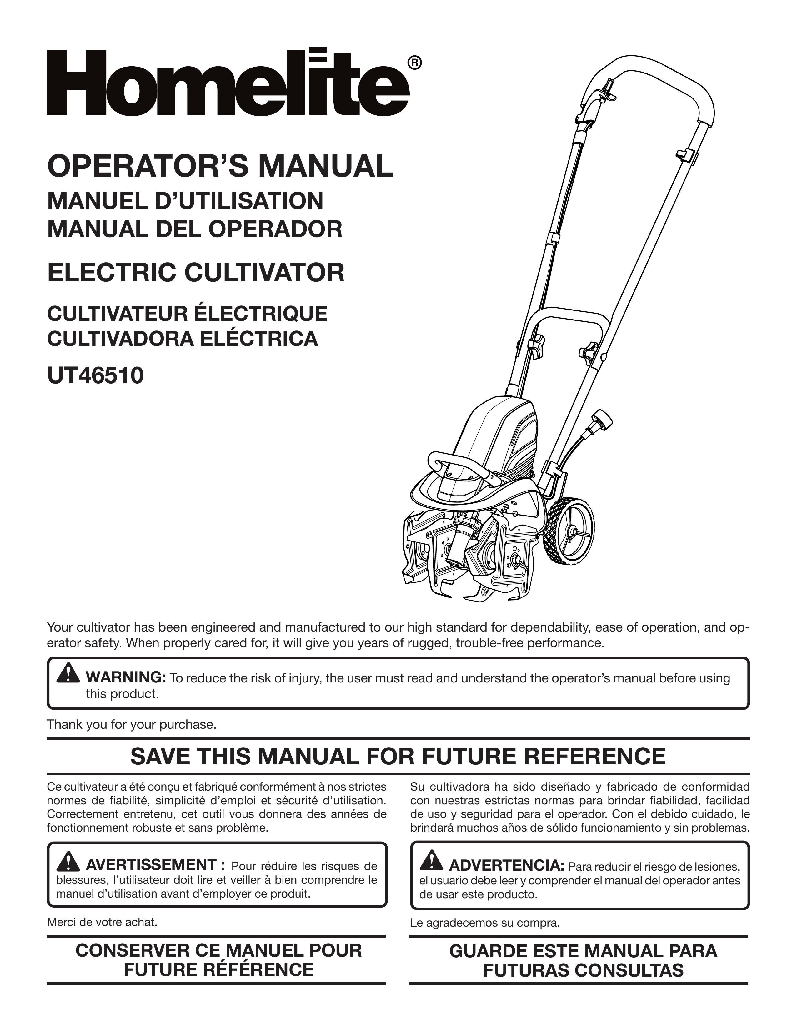 Homelite UT46510 Cultivator User Manual