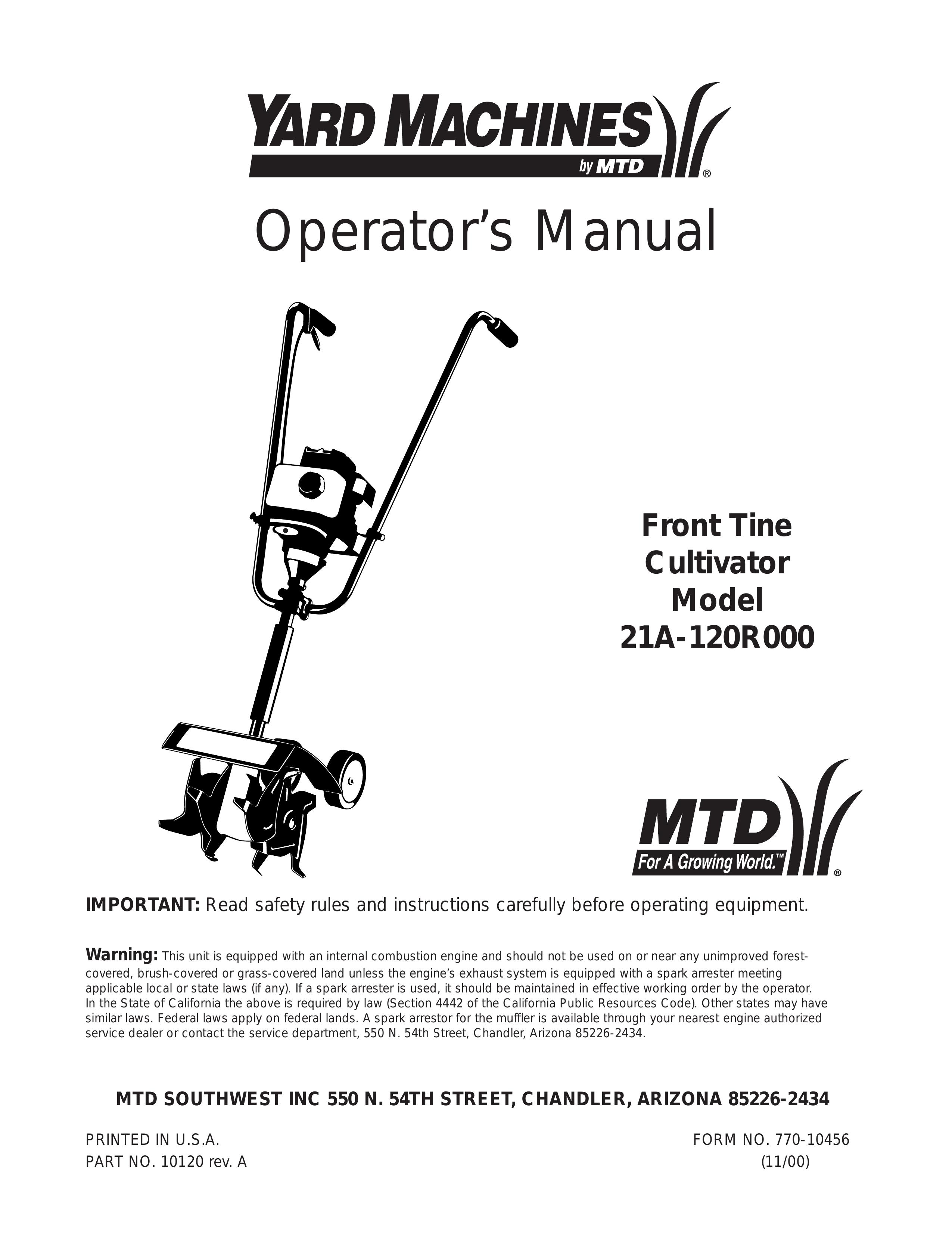 MTD 21A-120R000 Cultivator User Manual