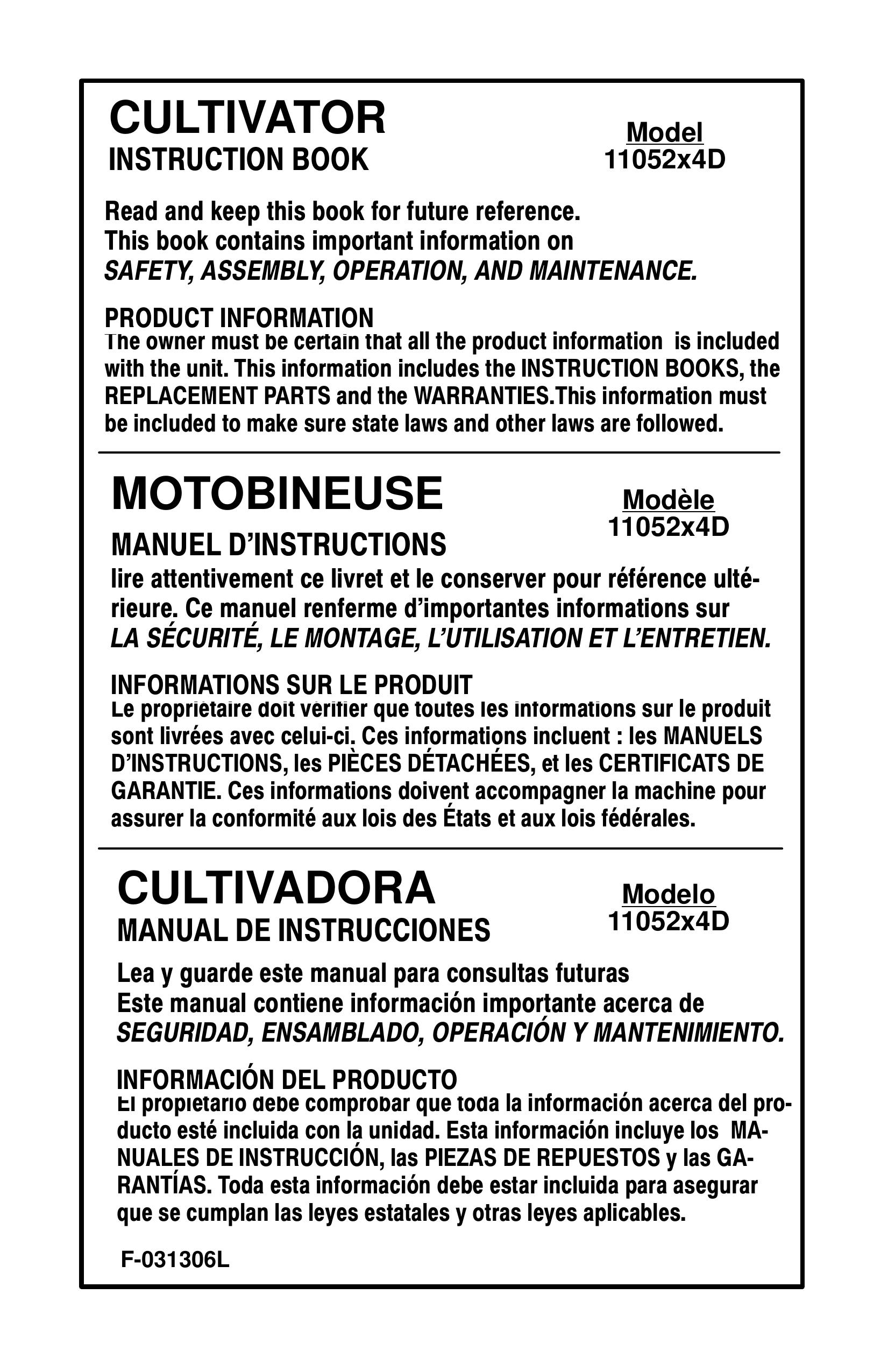 Murray 11052x4D Cultivator User Manual