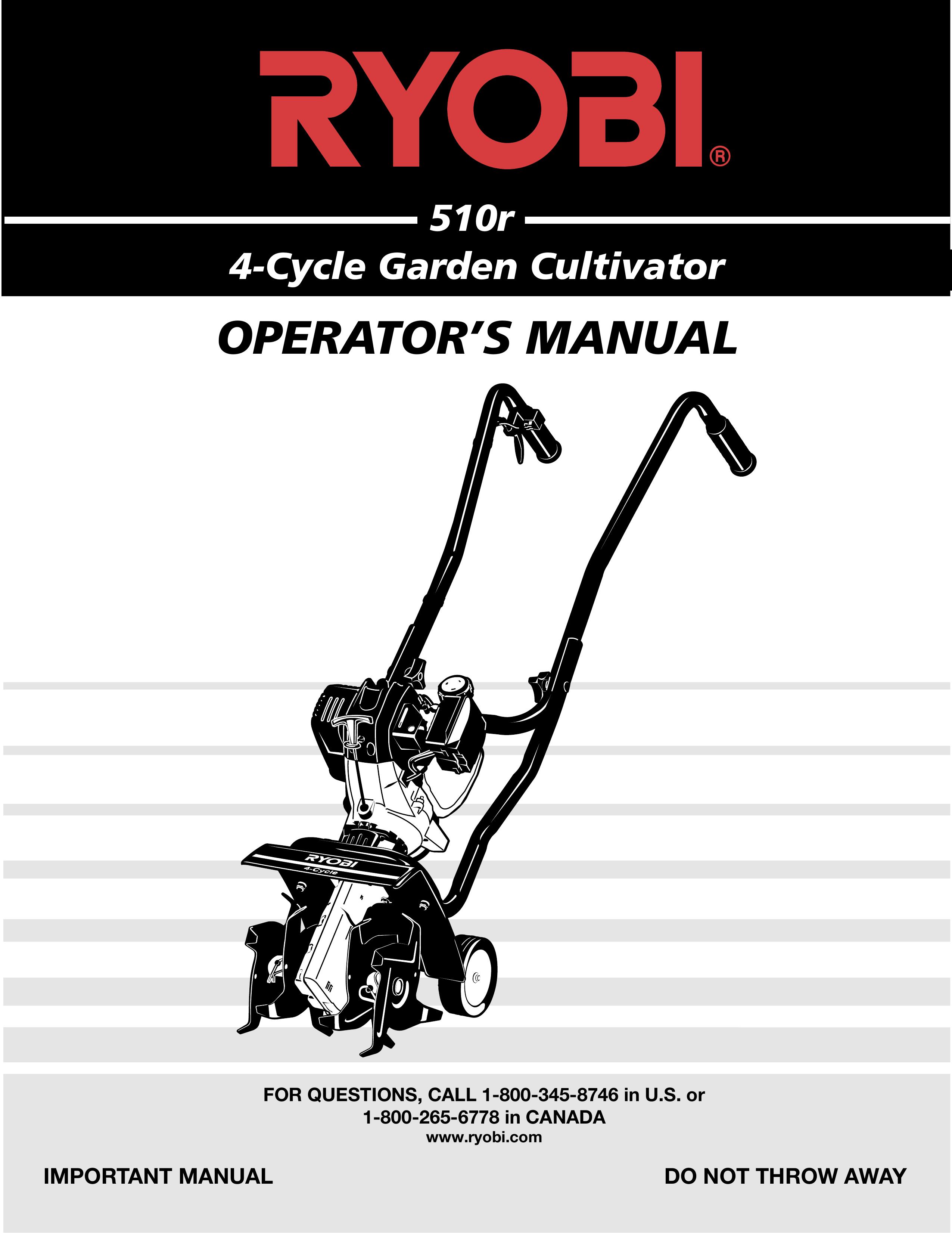 Ryobi Outdoor 510r Cultivator User Manual