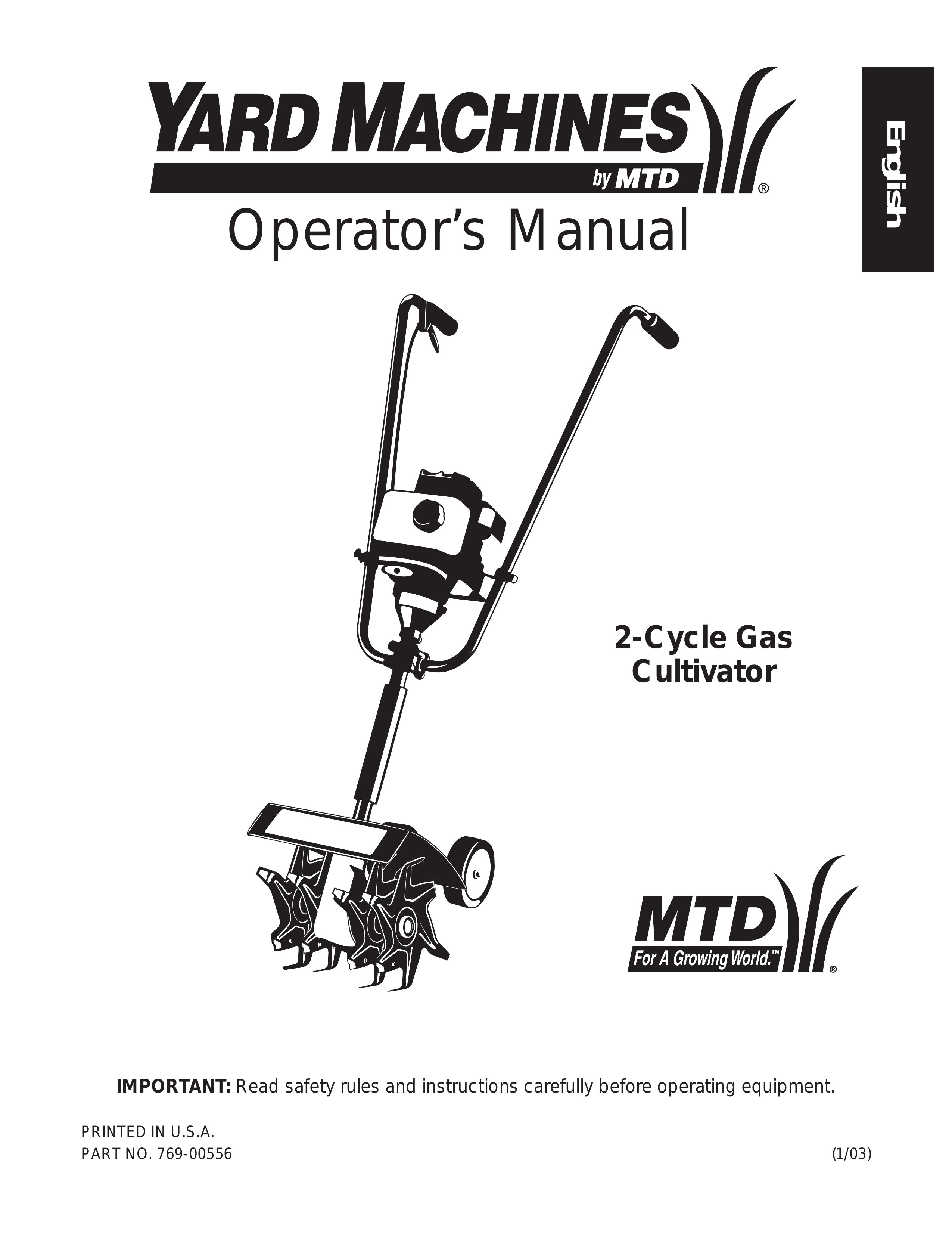 Yard Machines 2- Cycle Gas Cultivator Cultivator User Manual
